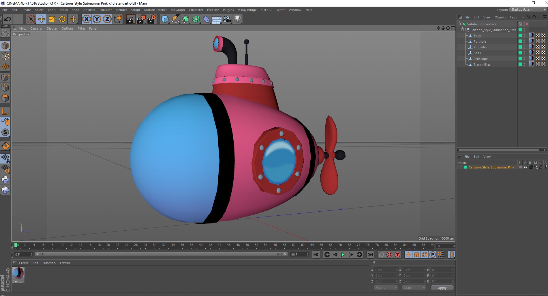 3D Cartoon Style Submarine Pink model