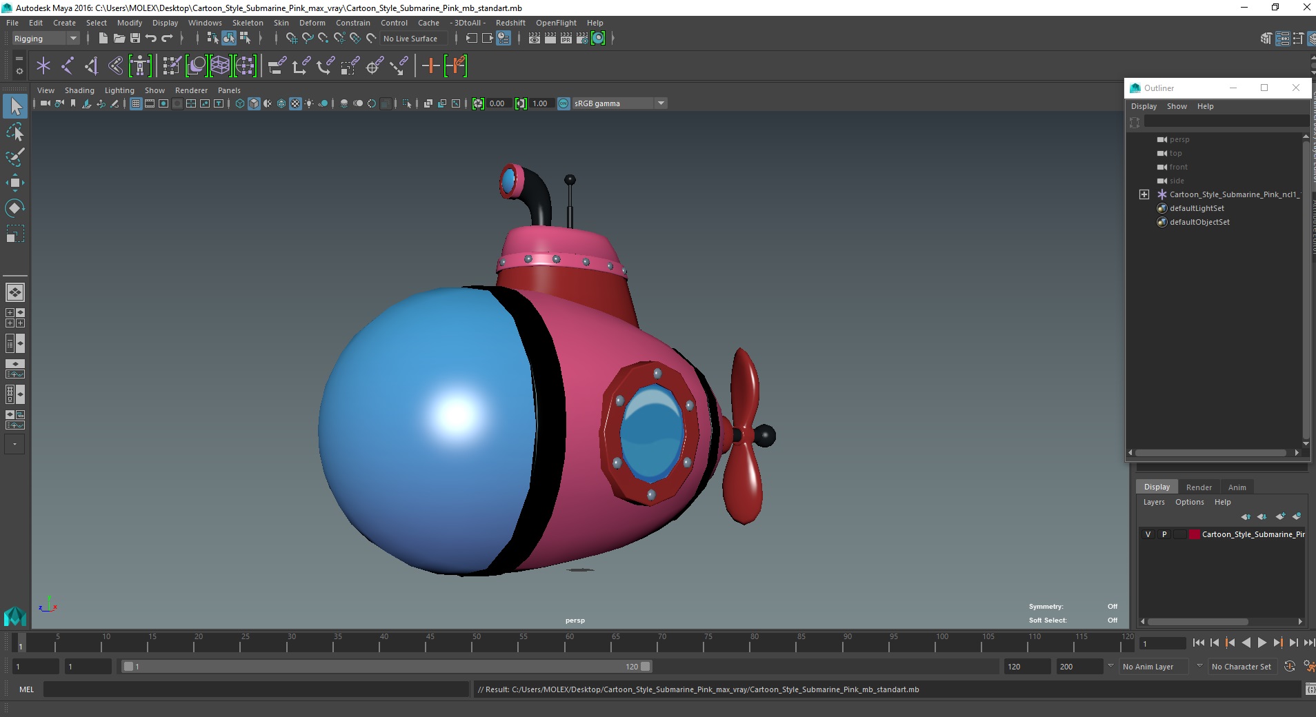 3D Cartoon Style Submarine Pink model