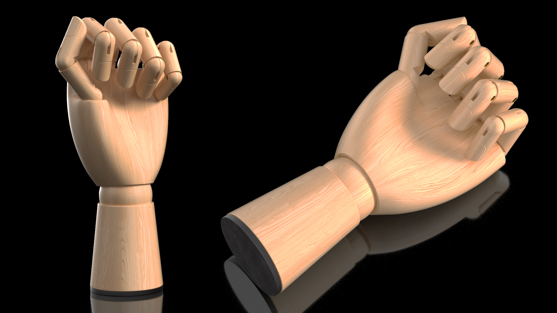 3D Wooden Hand for Drawing Fist Pose model