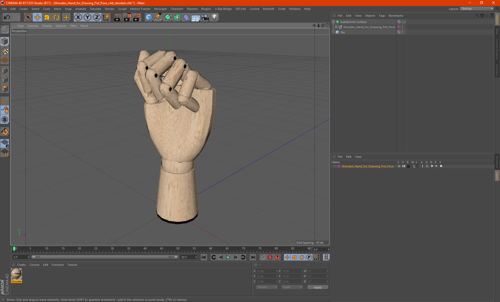 3D Wooden Hand for Drawing Fist Pose model
