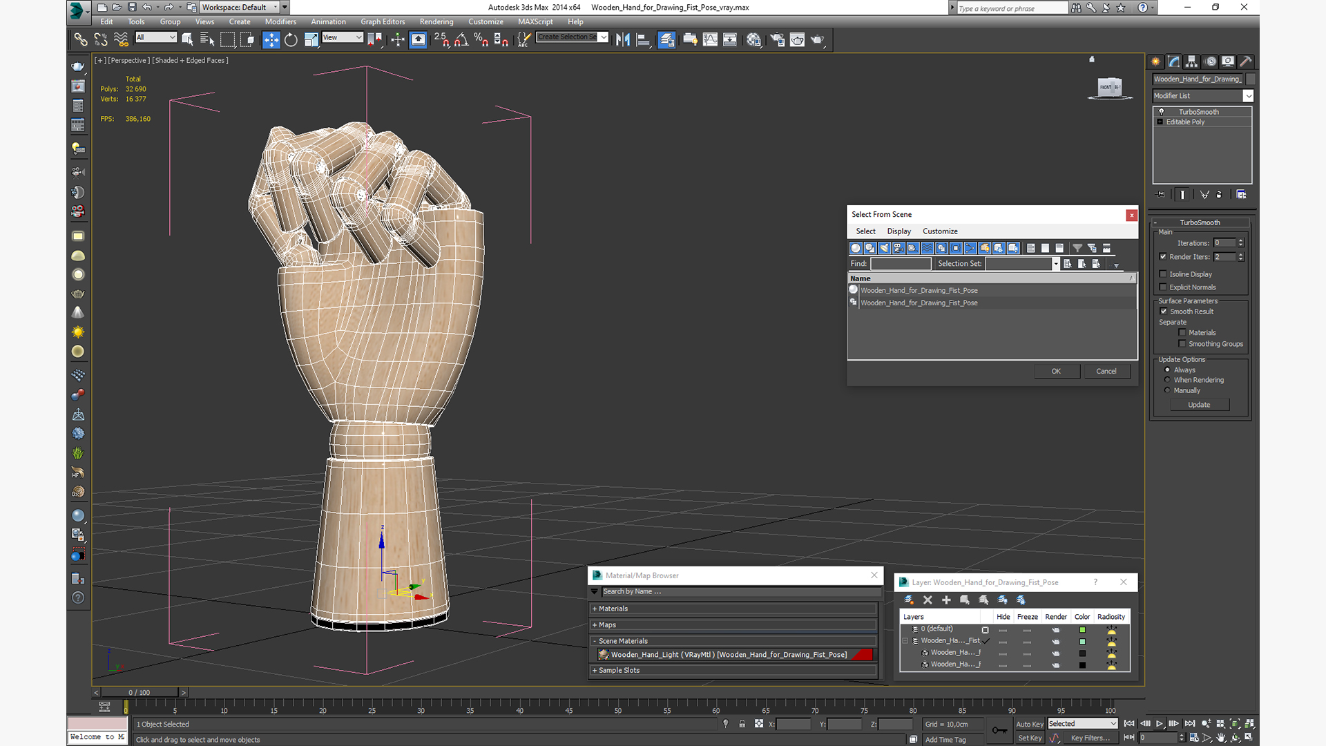 3D Wooden Hand for Drawing Fist Pose model