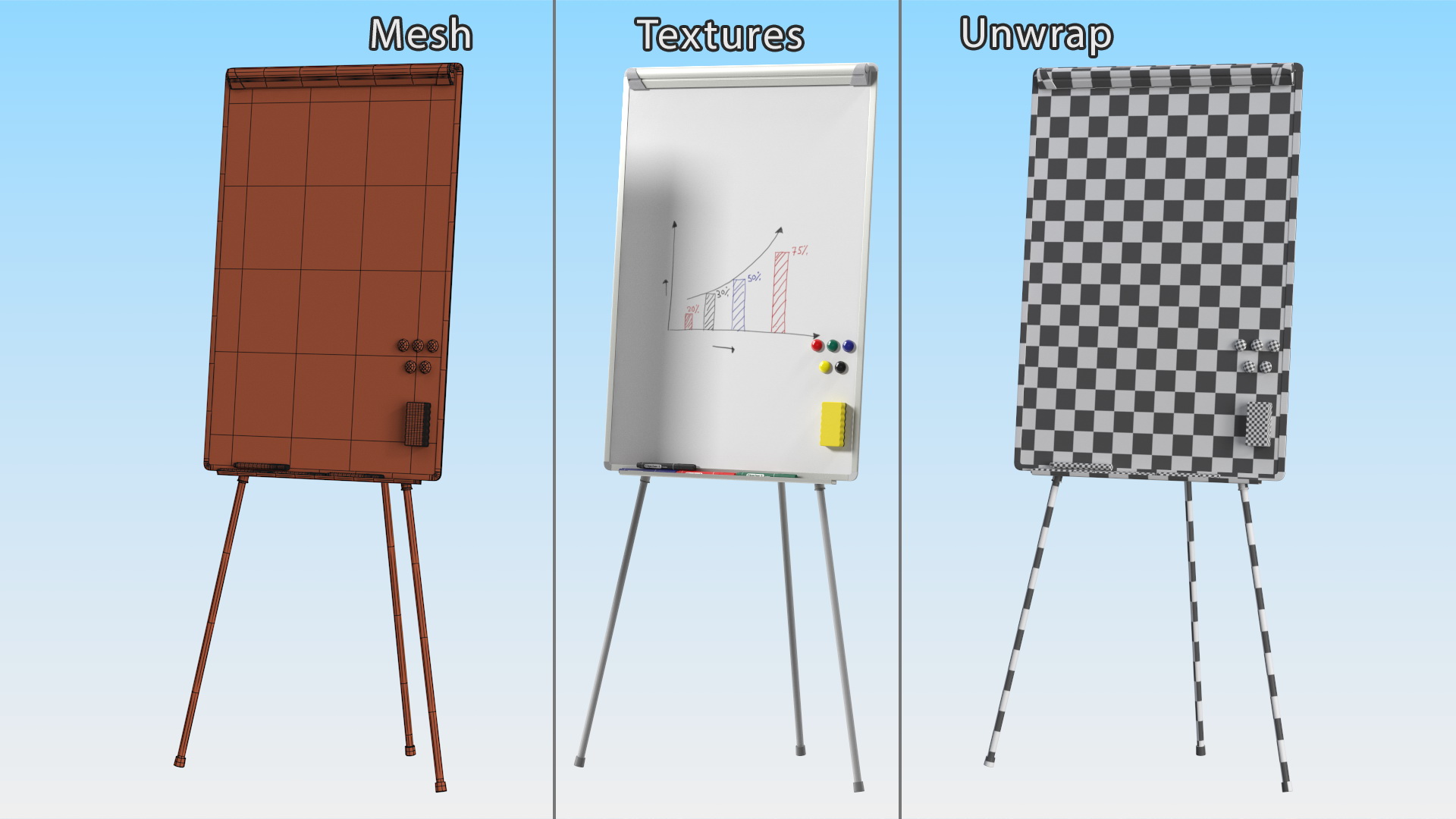 3D model Flip Chart Stand with Magnets and Sponge