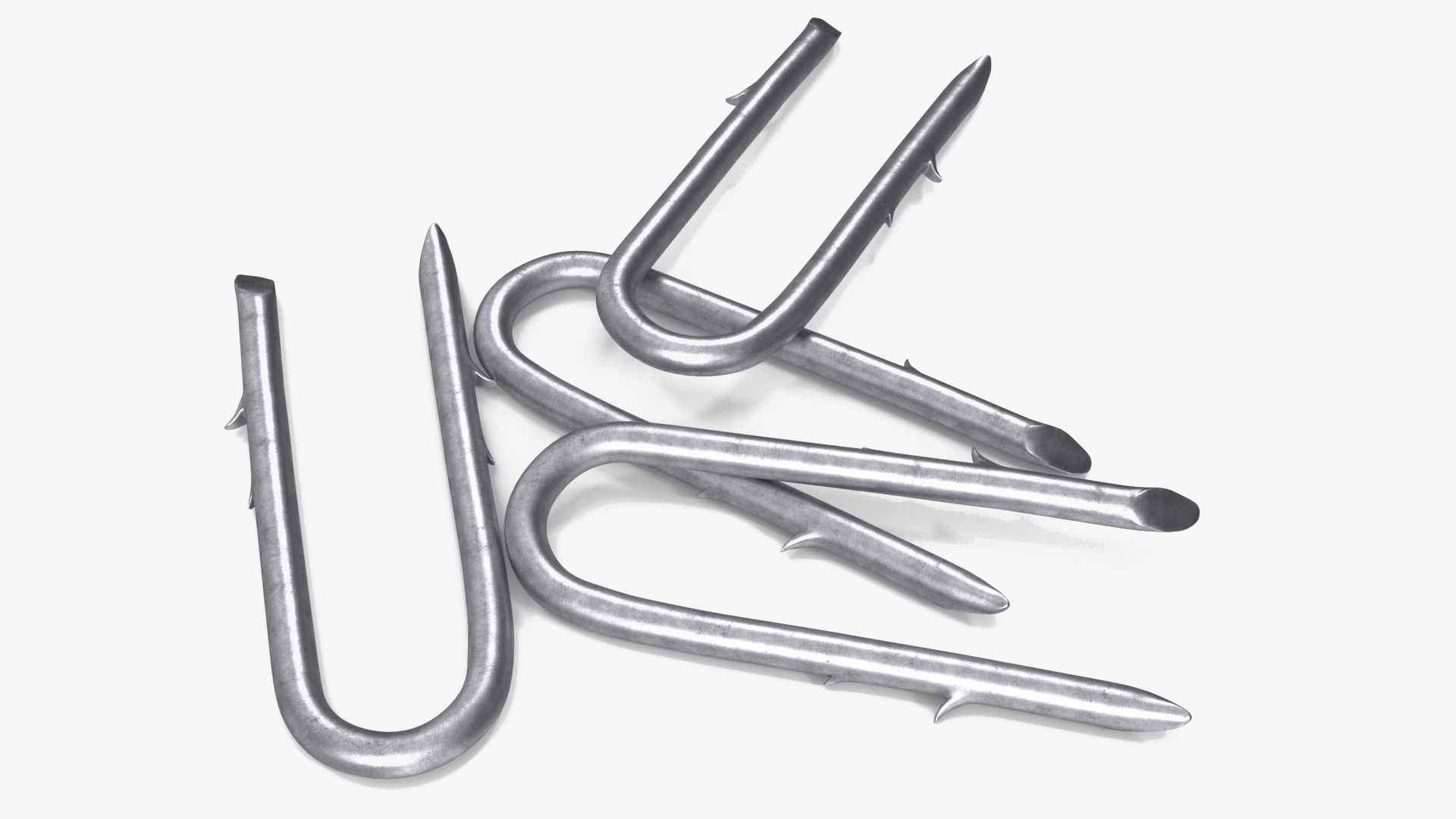 Pile of U-type Flat Head Nails Double Barbed 3D model