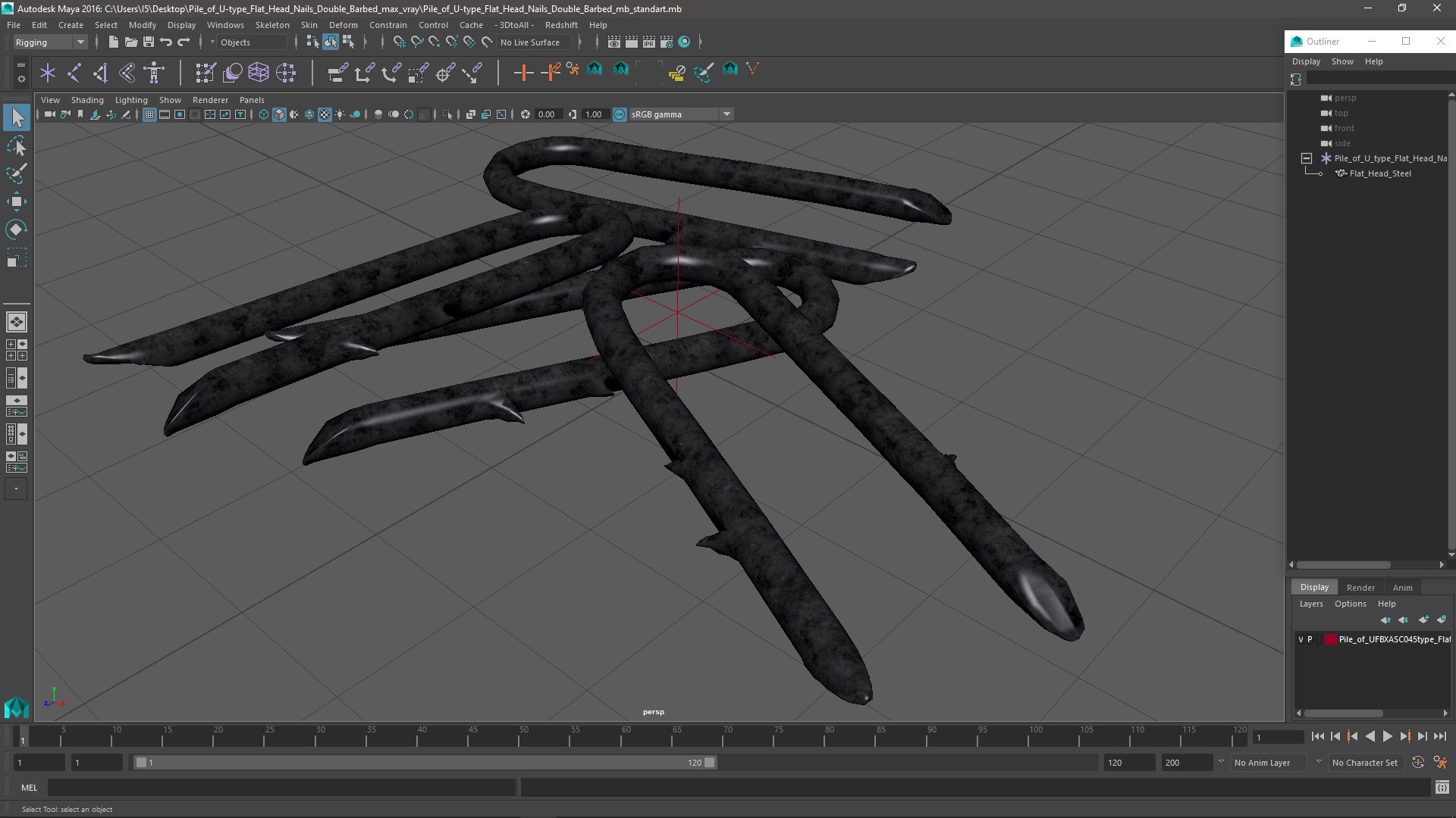Pile of U-type Flat Head Nails Double Barbed 3D model