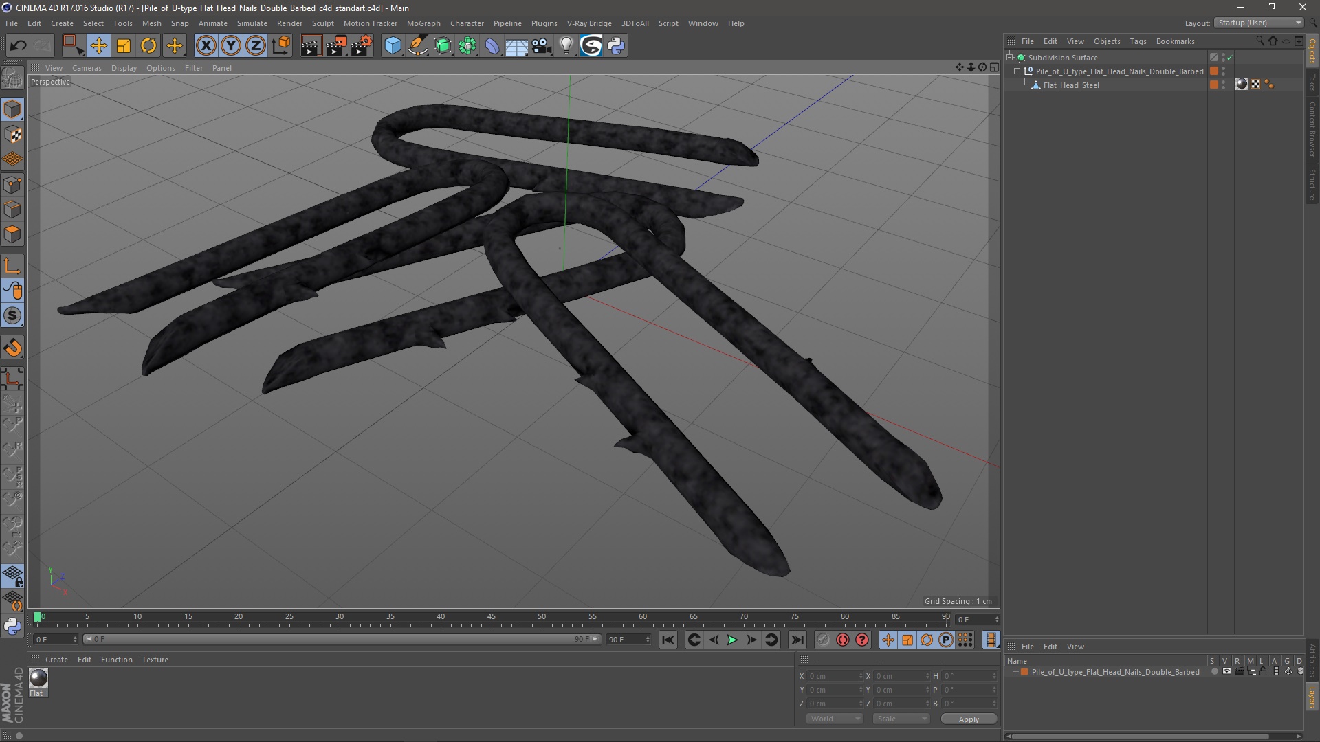 Pile of U-type Flat Head Nails Double Barbed 3D model