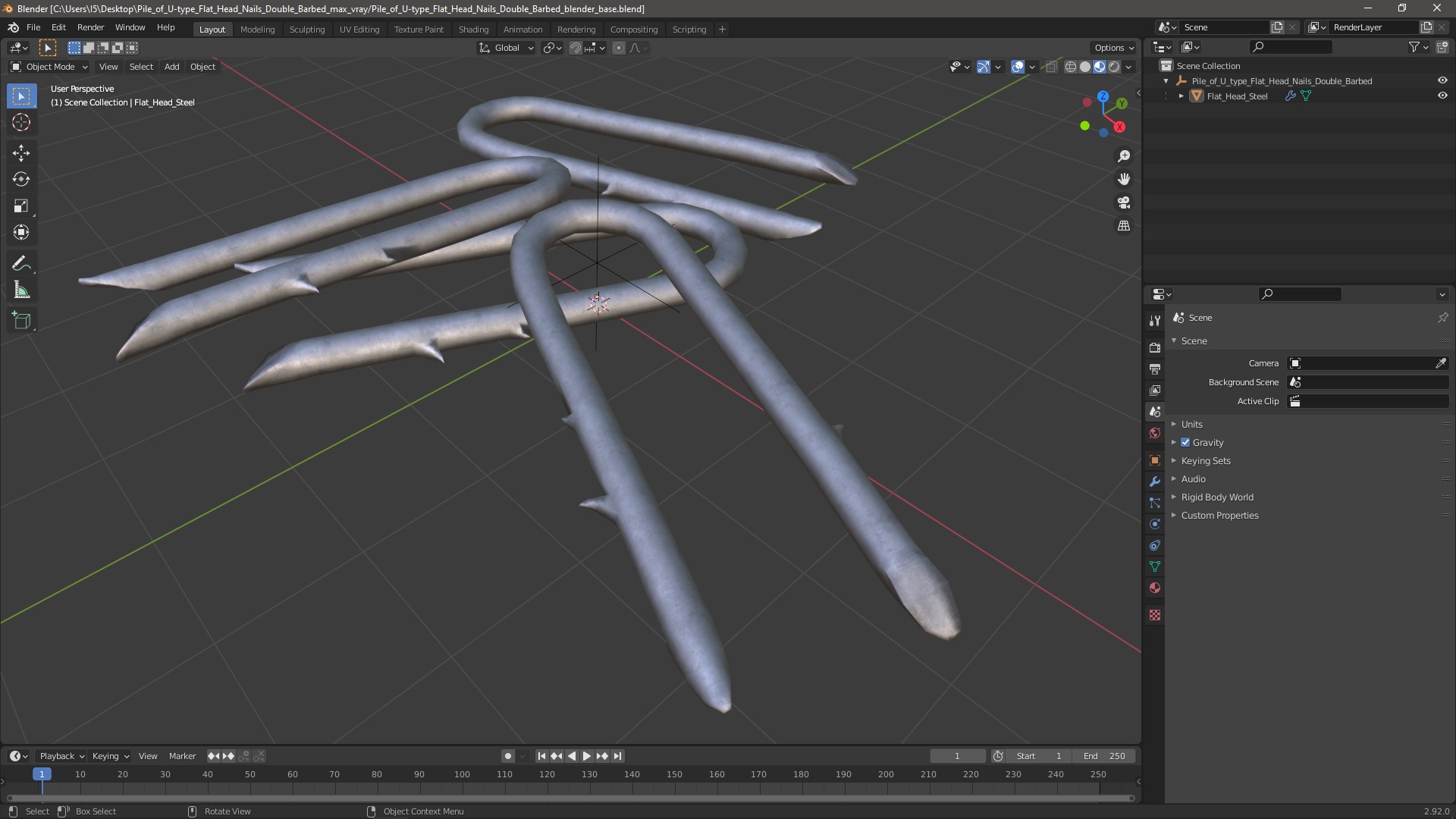 Pile of U-type Flat Head Nails Double Barbed 3D model