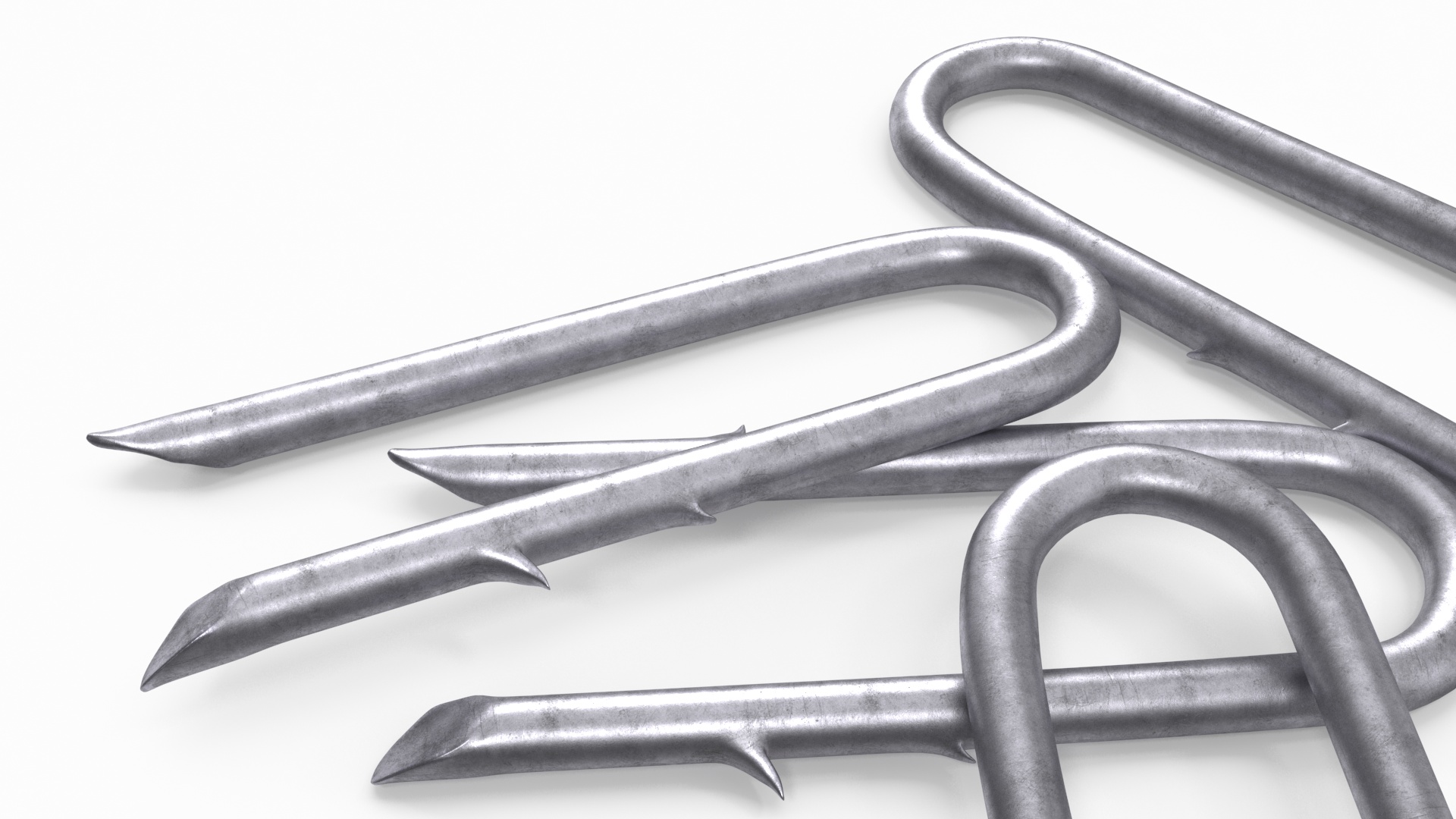 Pile of U-type Flat Head Nails Double Barbed 3D model