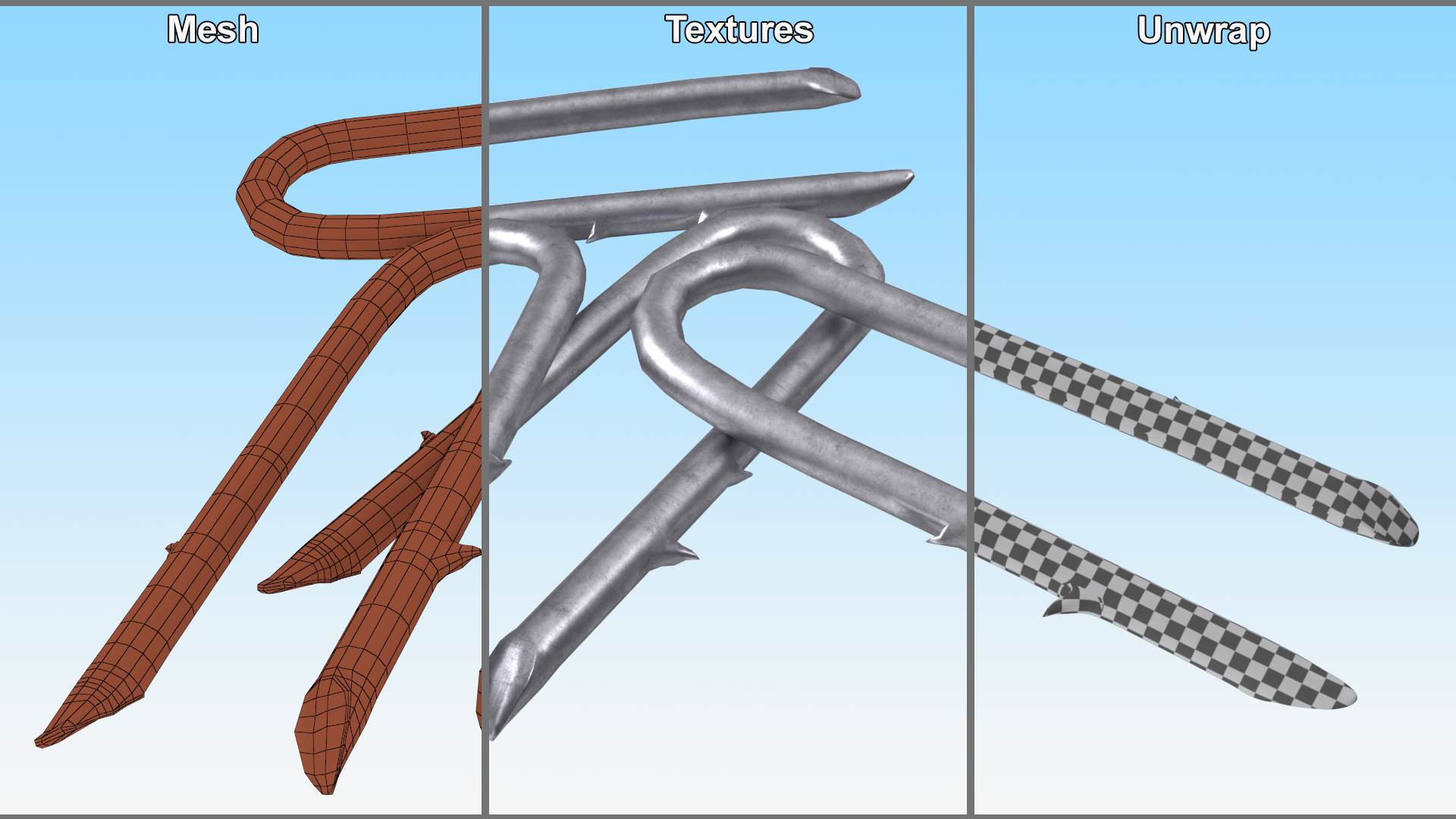 Pile of U-type Flat Head Nails Double Barbed 3D model