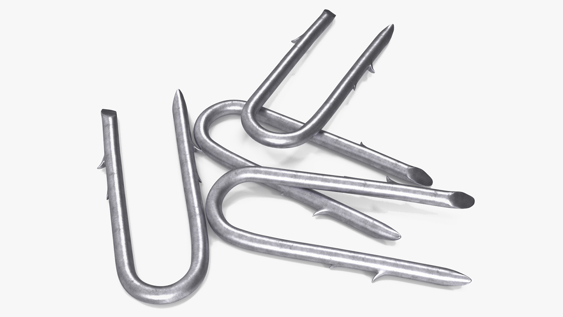 Pile of U-type Flat Head Nails Double Barbed 3D model