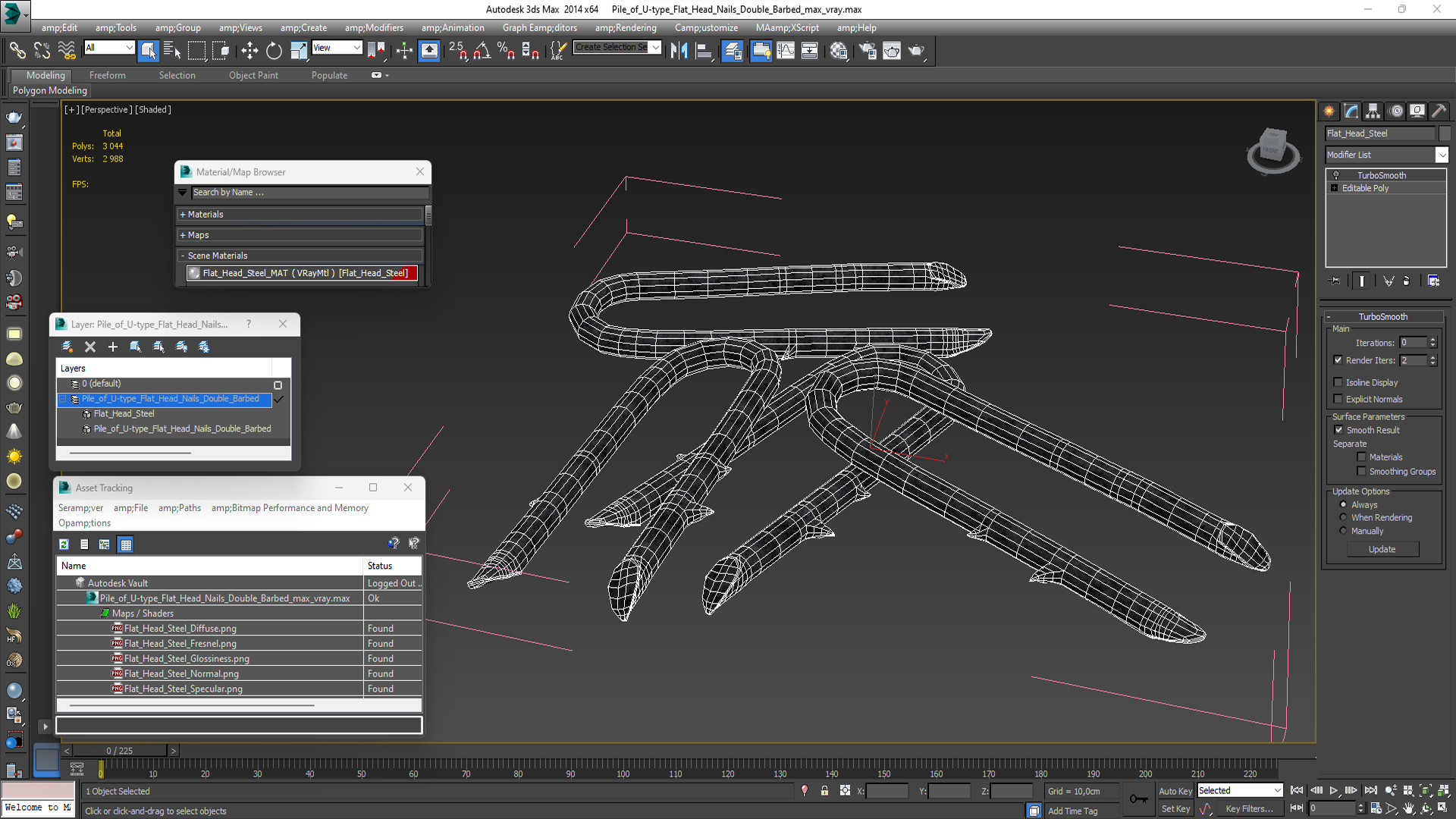 Pile of U-type Flat Head Nails Double Barbed 3D model