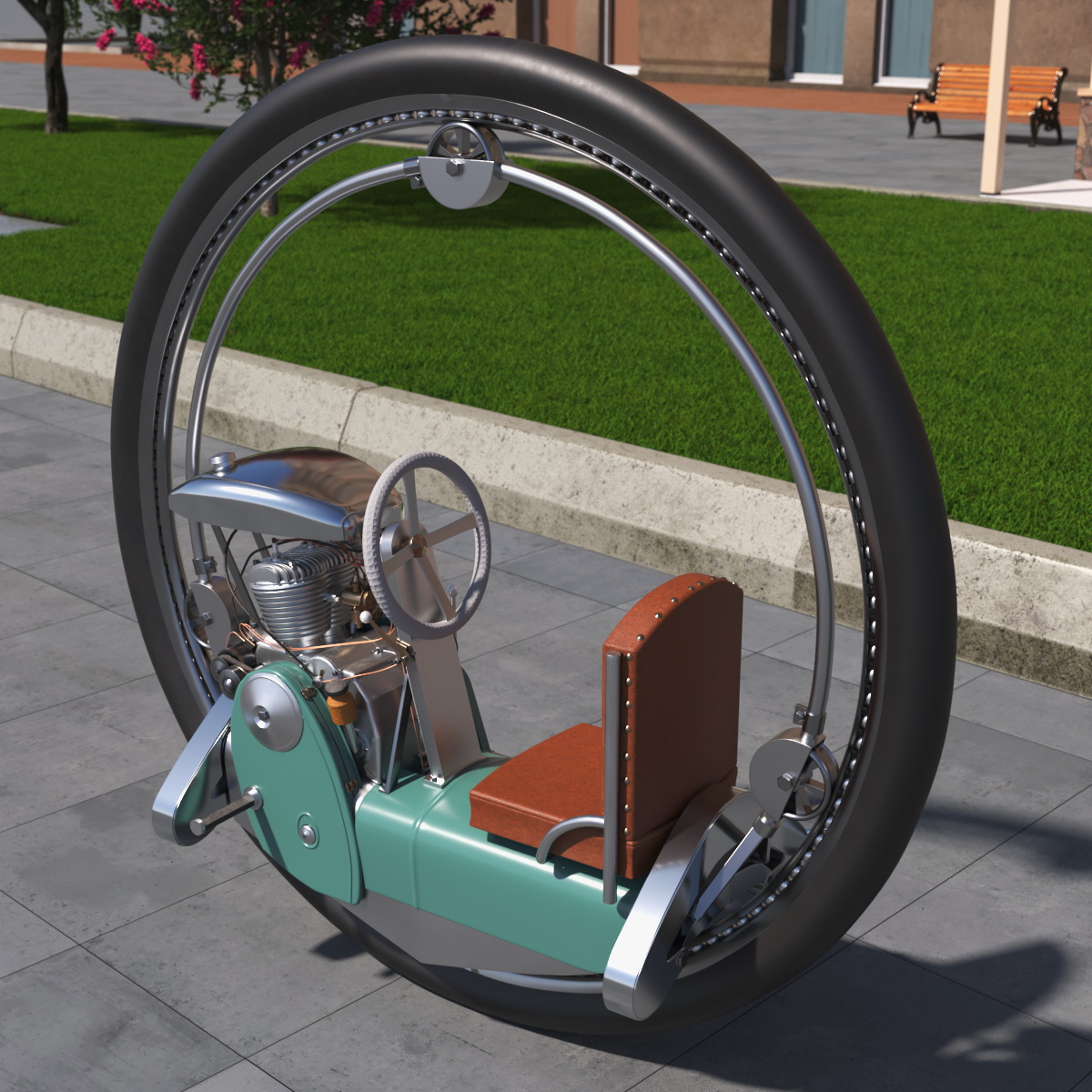 3D Retro Motorized Unicycle Rigged
