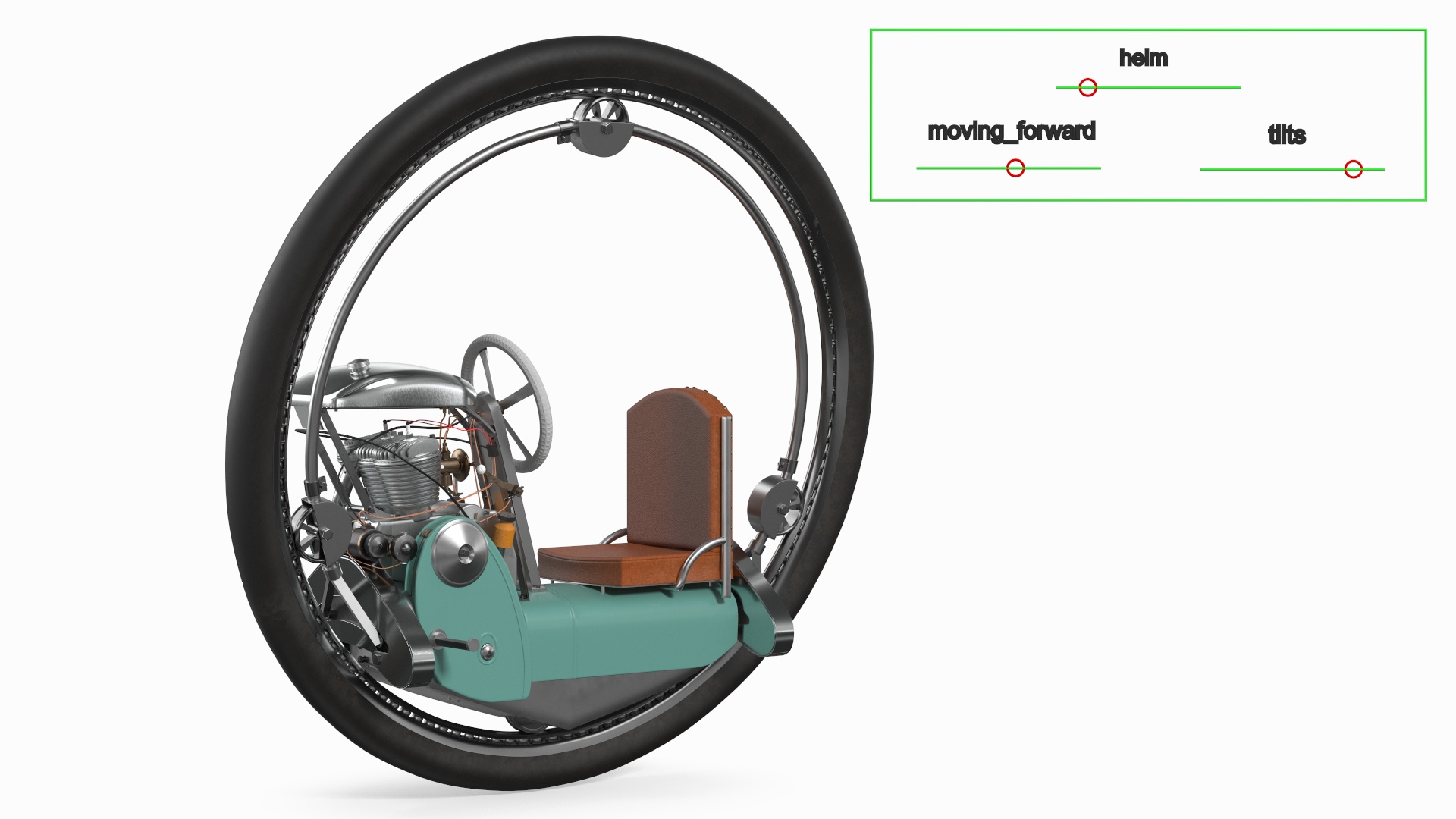 3D Retro Motorized Unicycle Rigged
