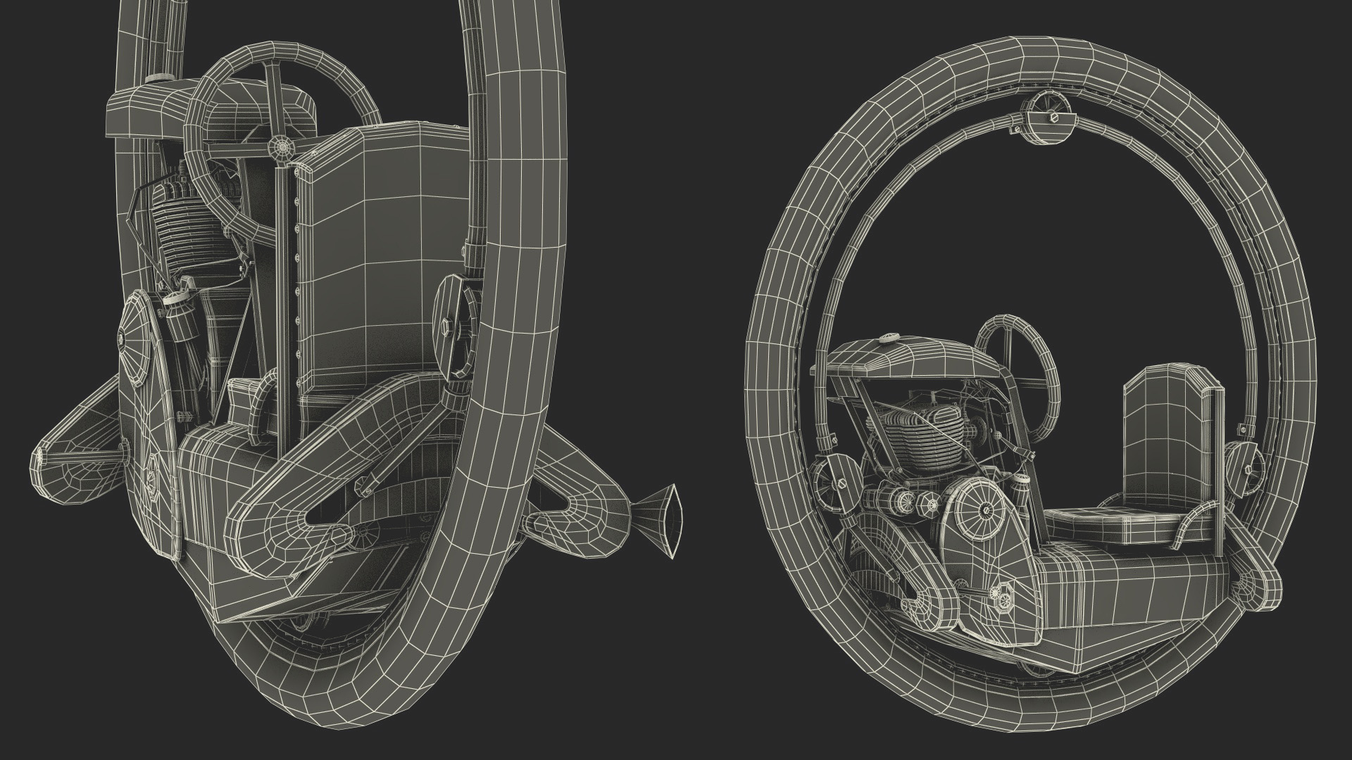 3D Retro Motorized Unicycle Rigged