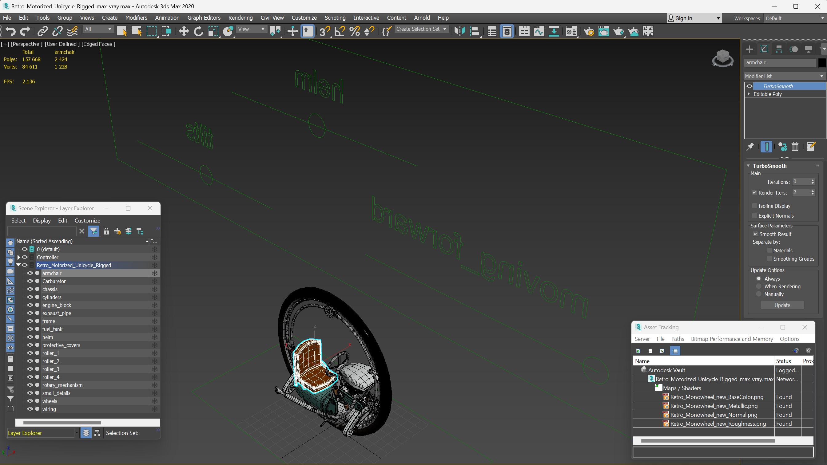 3D Retro Motorized Unicycle Rigged
