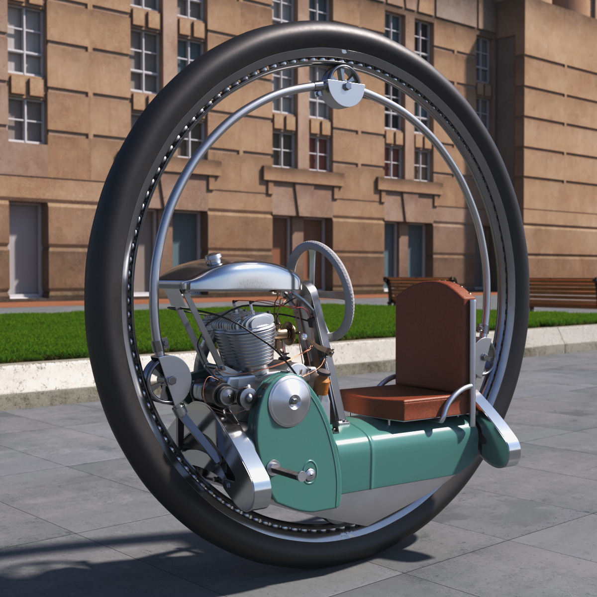 3D Retro Motorized Unicycle Rigged