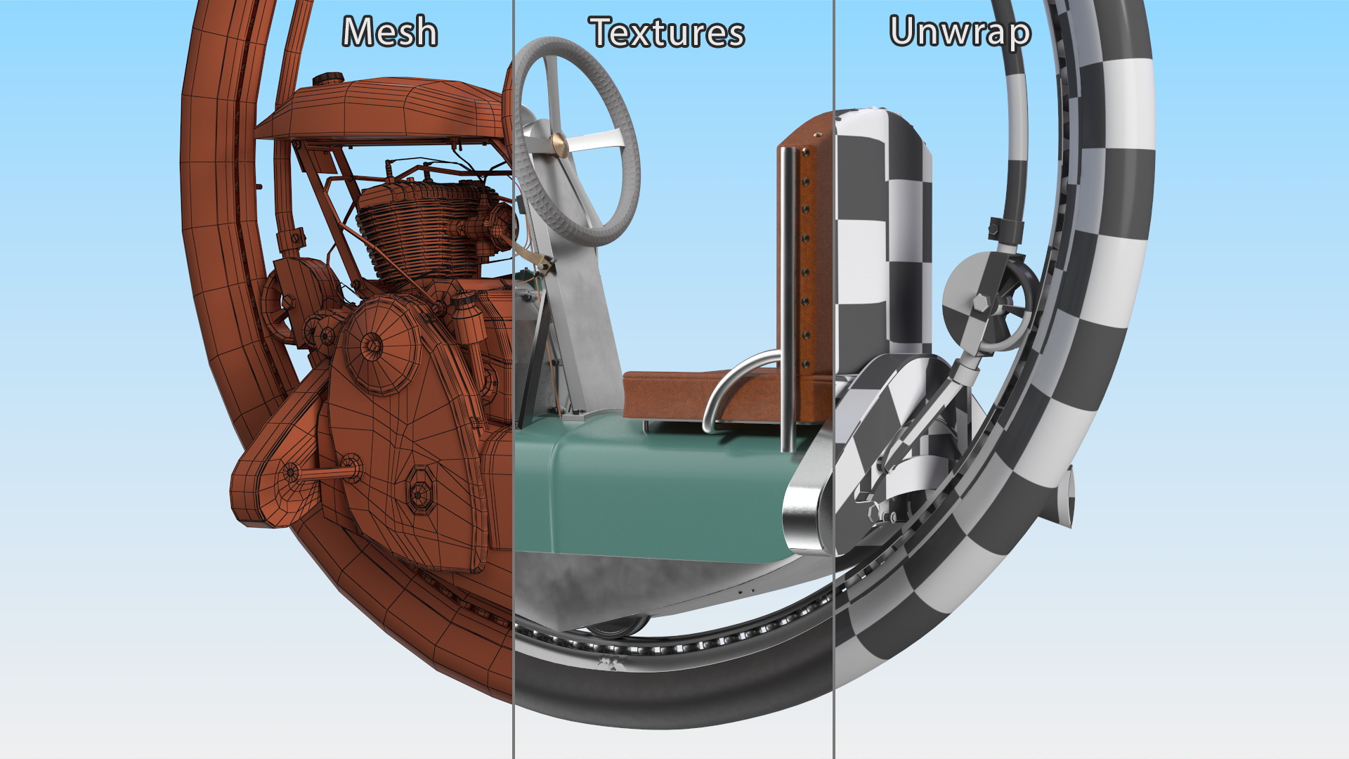 3D Retro Motorized Unicycle Rigged