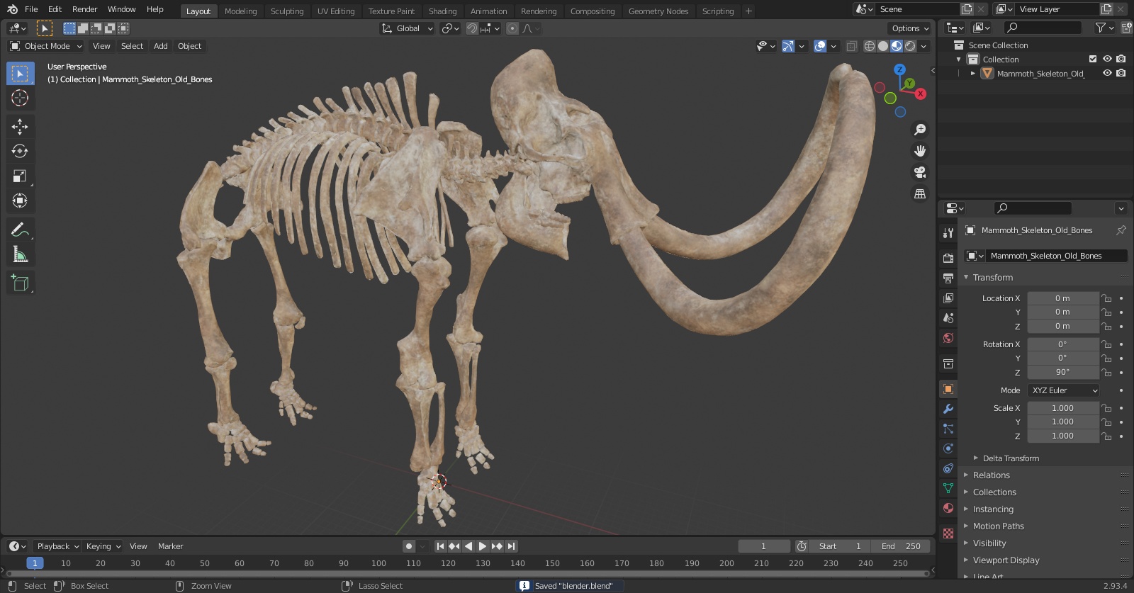 3D Mammoth Skeleton Old Bones
