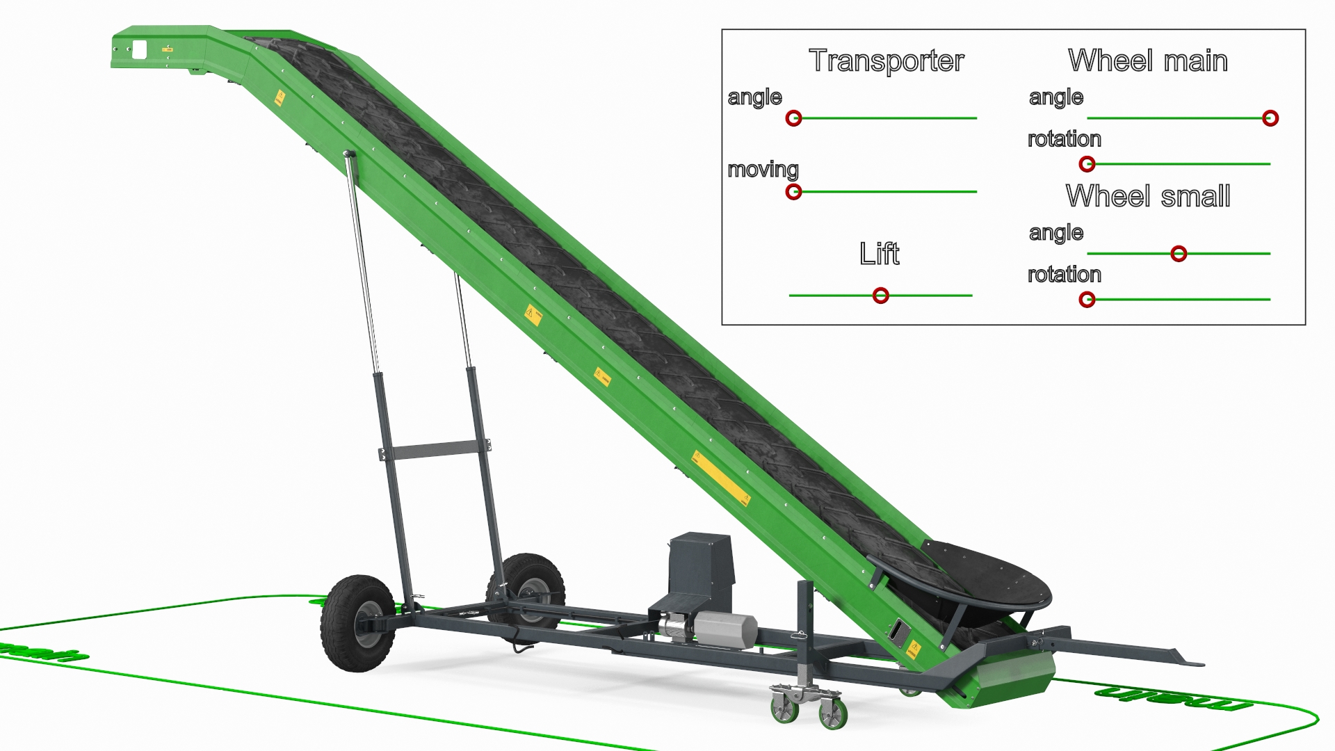 3D Farm Conveyor Belt System Dusty Rigged model