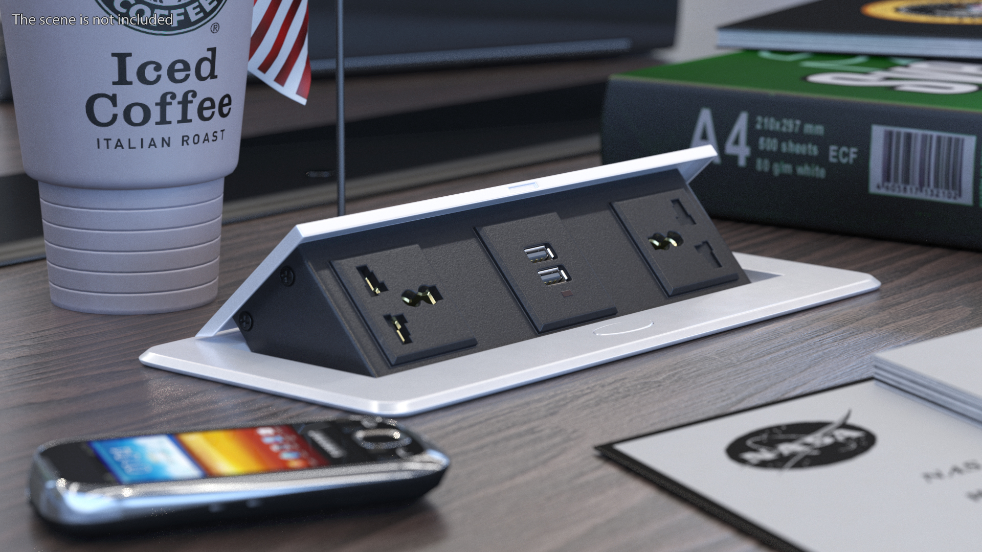 Connection Box Tabletop Universal Socket USB Charger Grey 3D