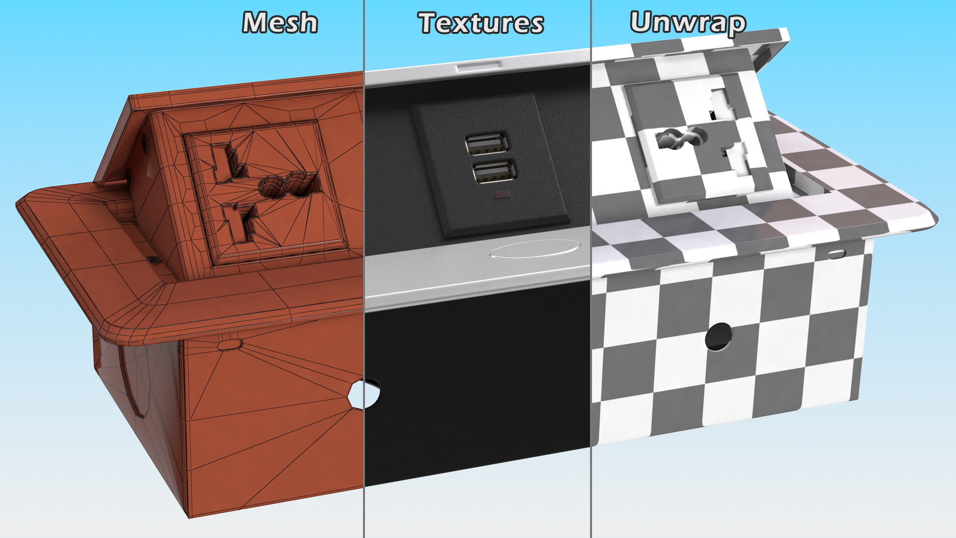 Connection Box Tabletop Universal Socket USB Charger Grey 3D