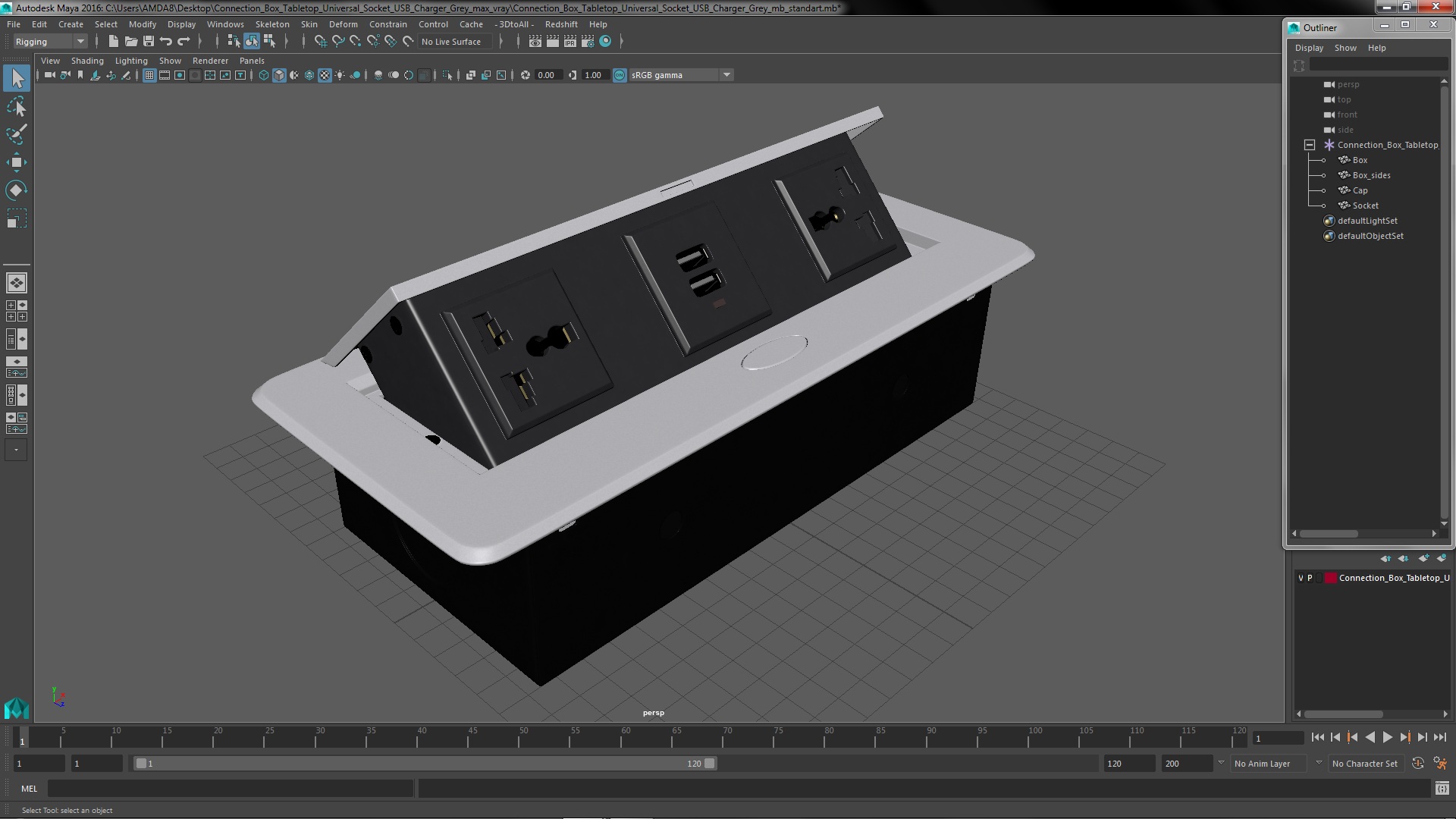 Connection Box Tabletop Universal Socket USB Charger Grey 3D