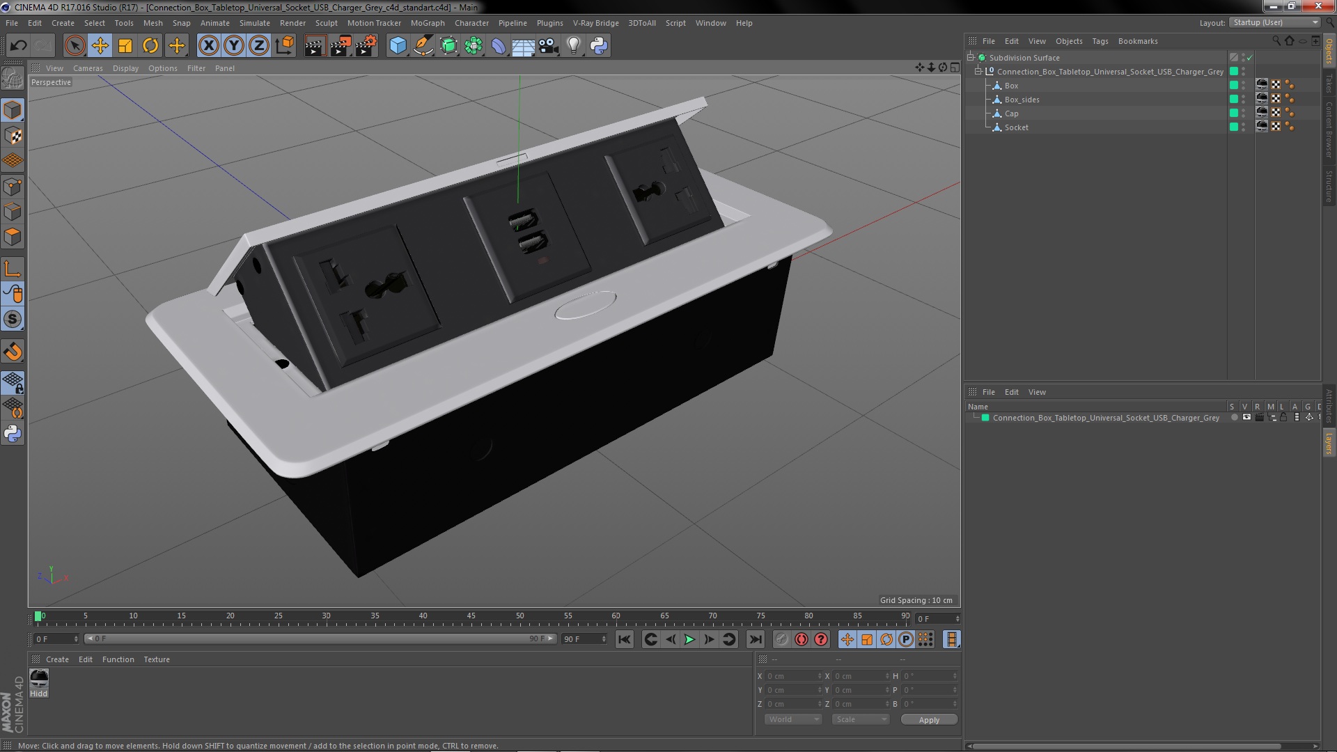 Connection Box Tabletop Universal Socket USB Charger Grey 3D