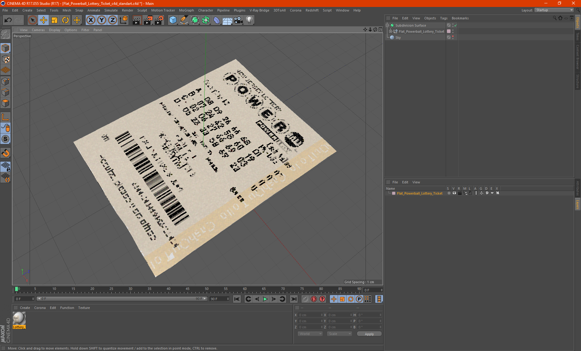Flat Powerball Lottery Ticket 3D model