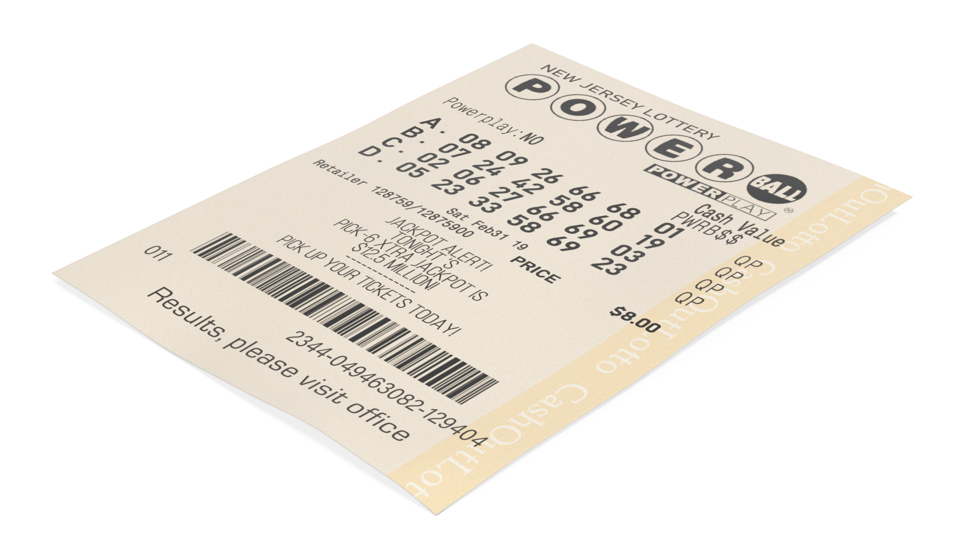 Flat Powerball Lottery Ticket 3D model