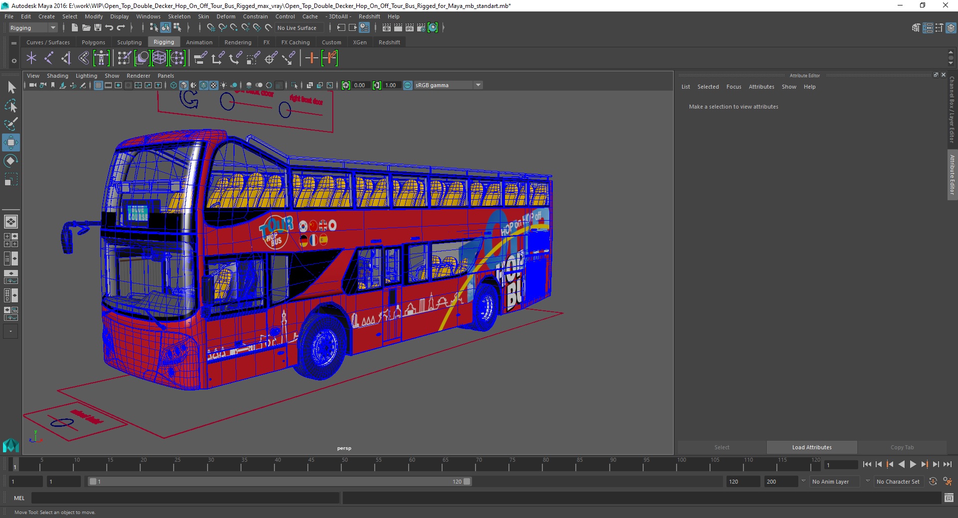 3D Open Top Double Decker Hop On Off Tour Bus Rigged for Maya model