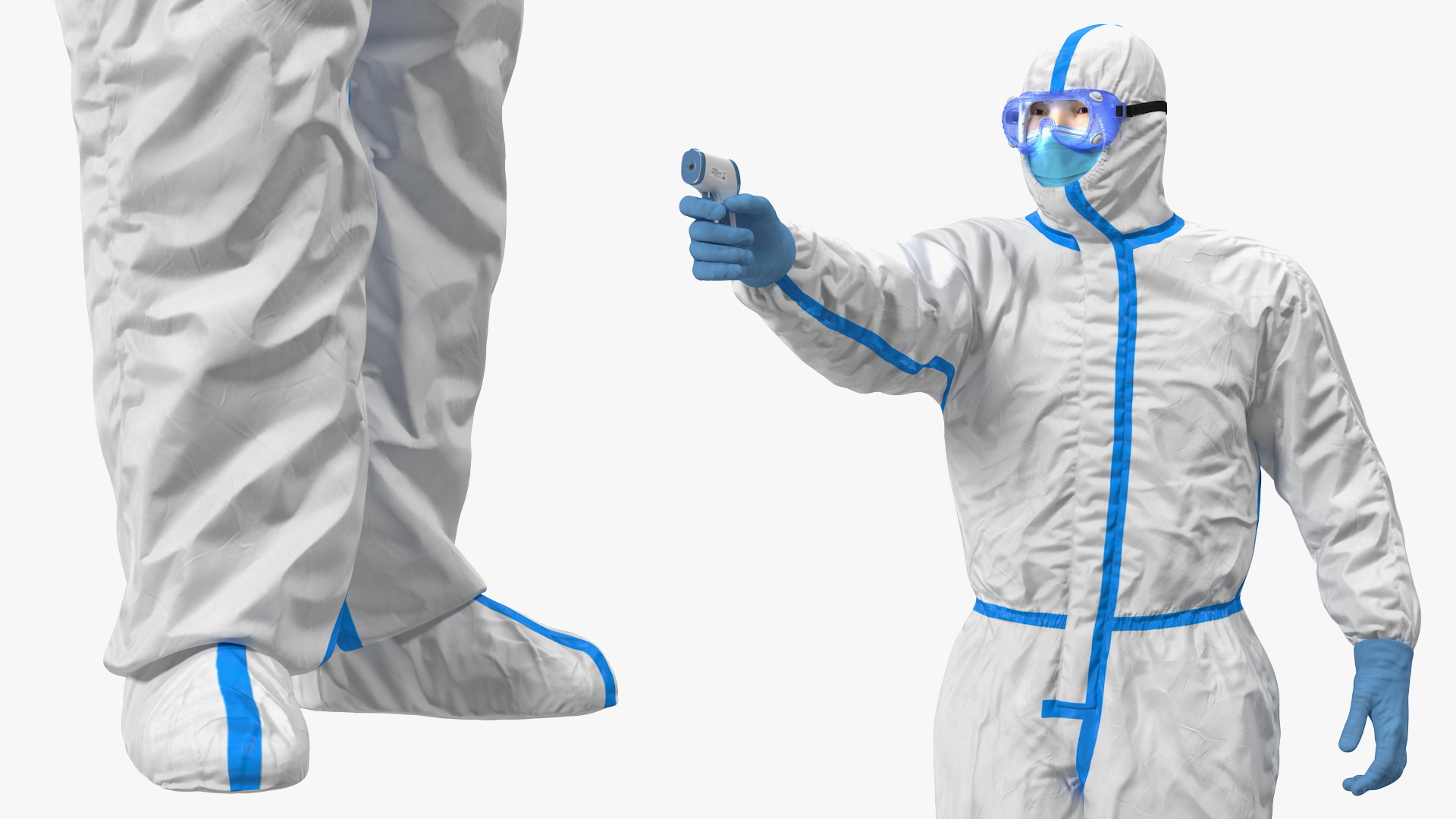 3D model Man Disposable Medical Protective Suit with Thermometer