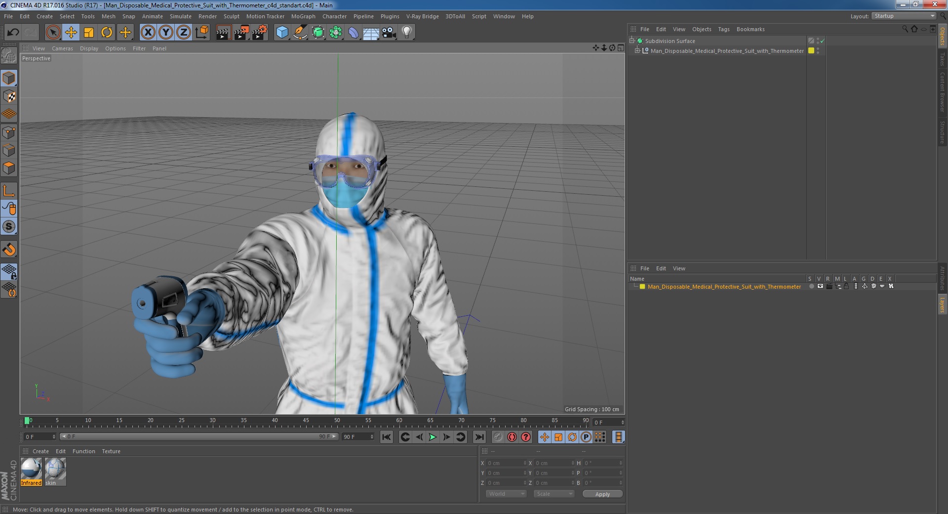 3D model Man Disposable Medical Protective Suit with Thermometer