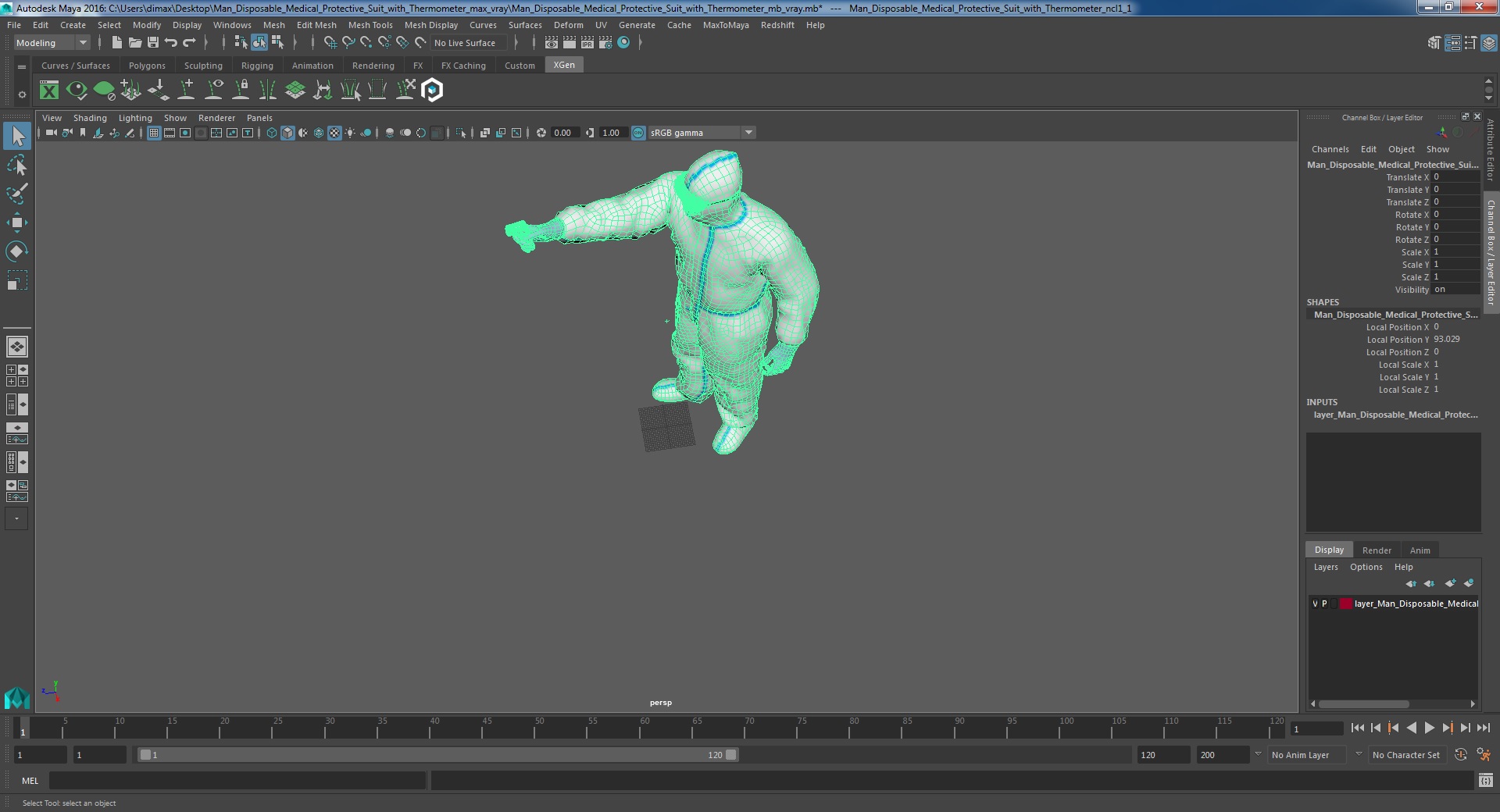 3D model Man Disposable Medical Protective Suit with Thermometer