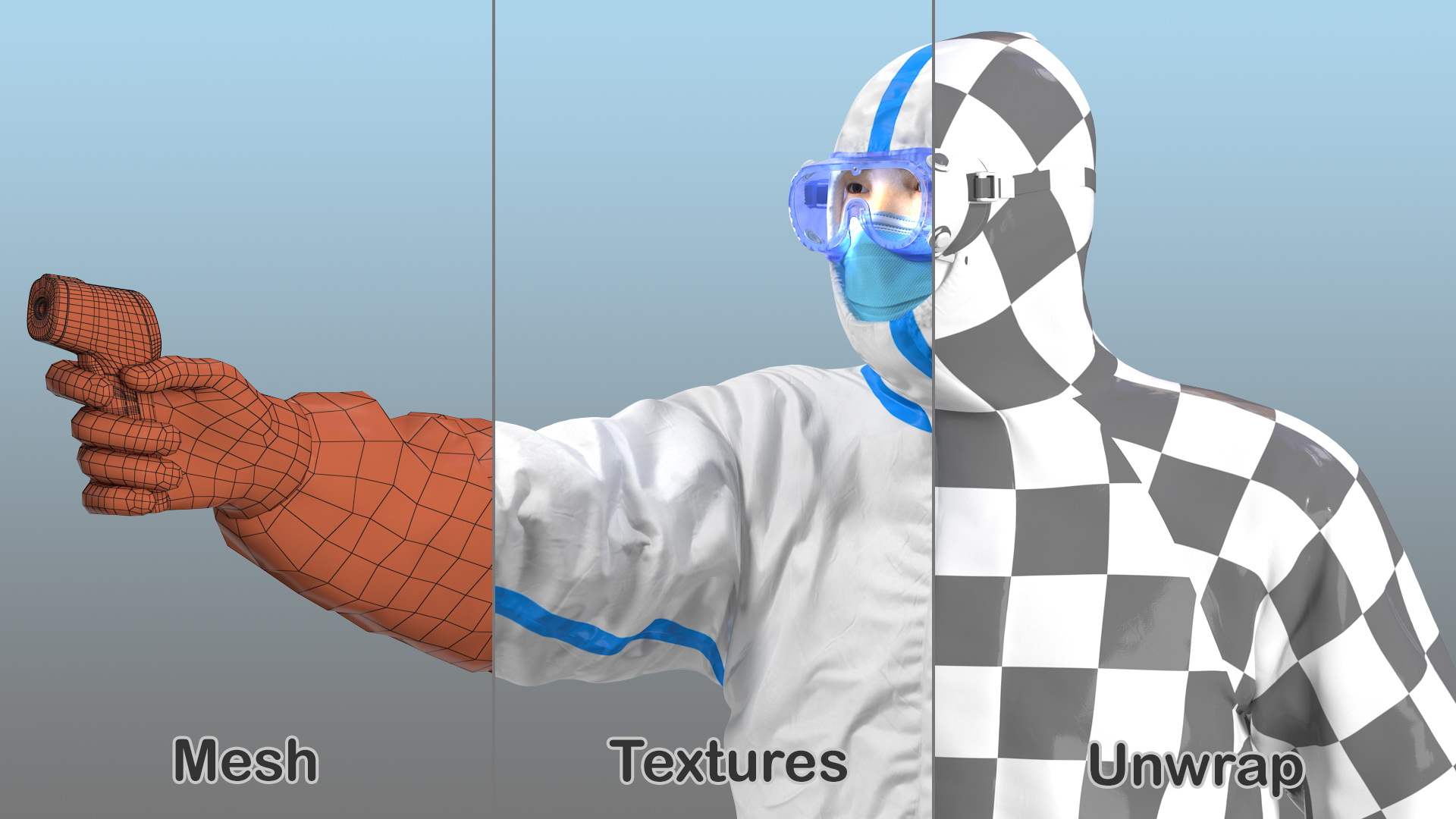 3D model Man Disposable Medical Protective Suit with Thermometer