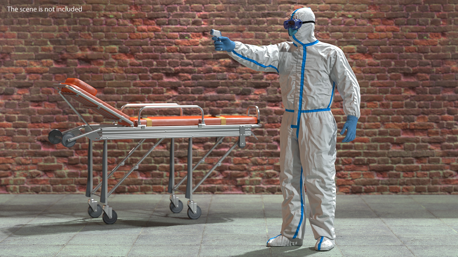 3D model Man Disposable Medical Protective Suit with Thermometer