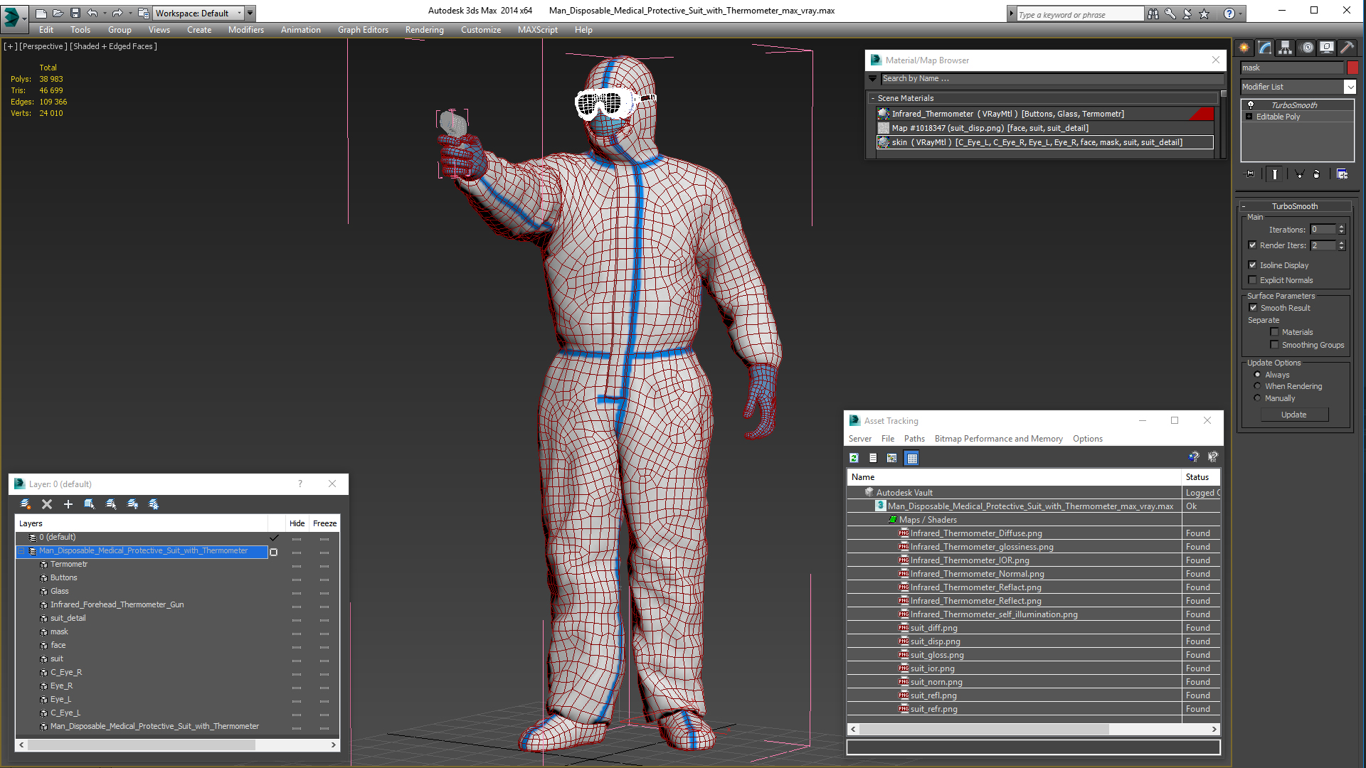 3D model Man Disposable Medical Protective Suit with Thermometer