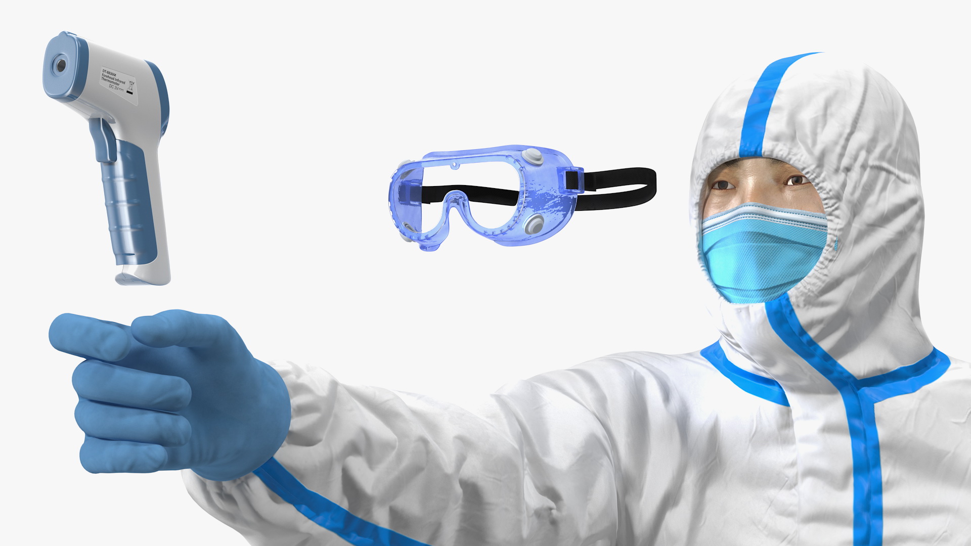 3D model Man Disposable Medical Protective Suit with Thermometer