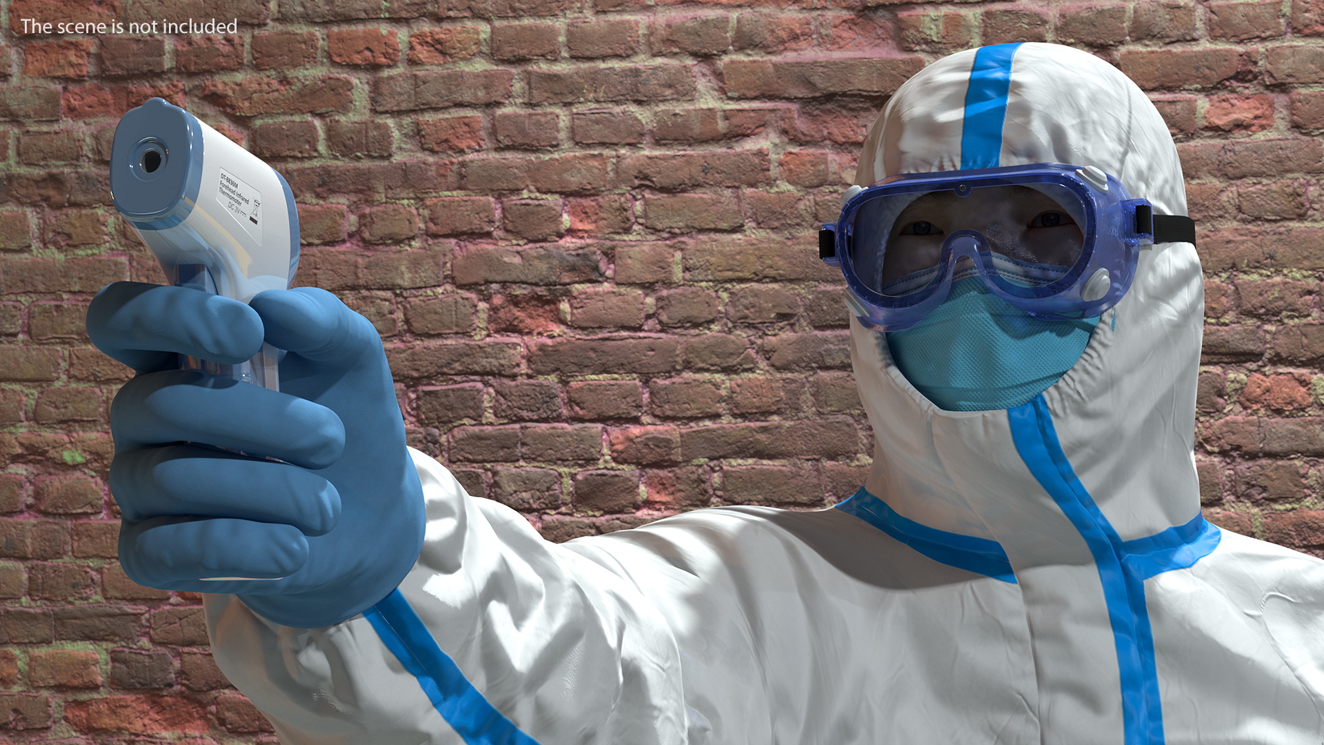 3D model Man Disposable Medical Protective Suit with Thermometer