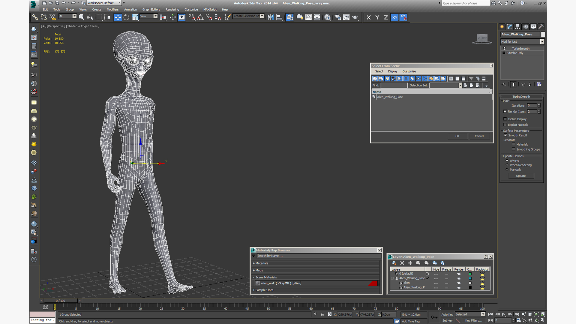 3D Alien Walking Pose model