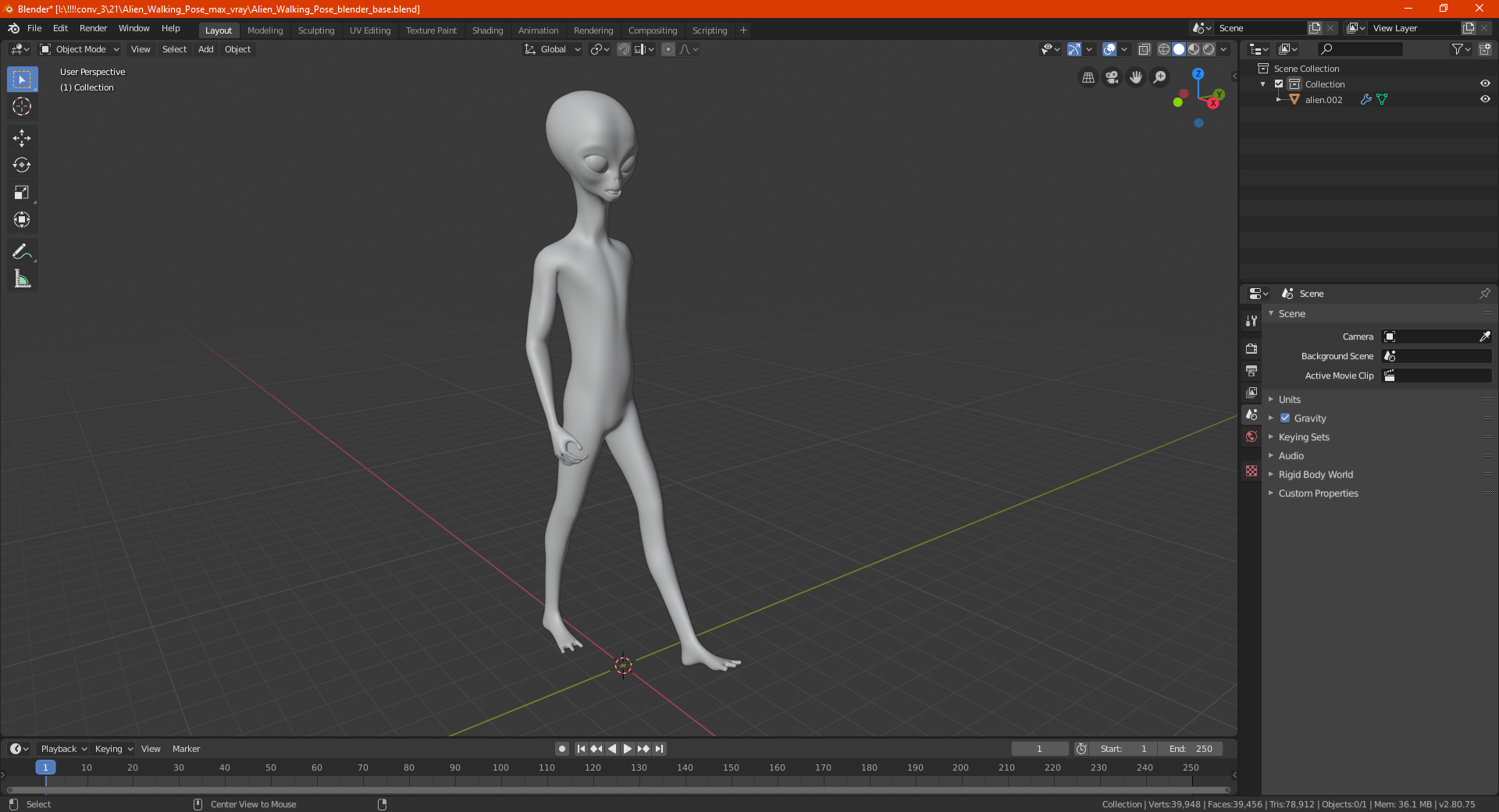 3D Alien Walking Pose model