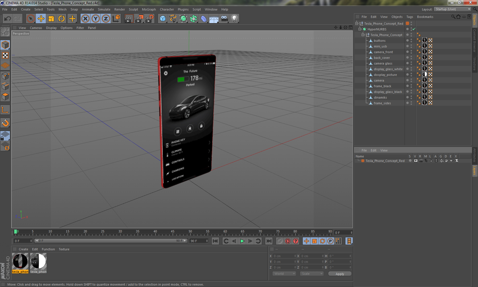 3D Tesla Phone Concept Red model