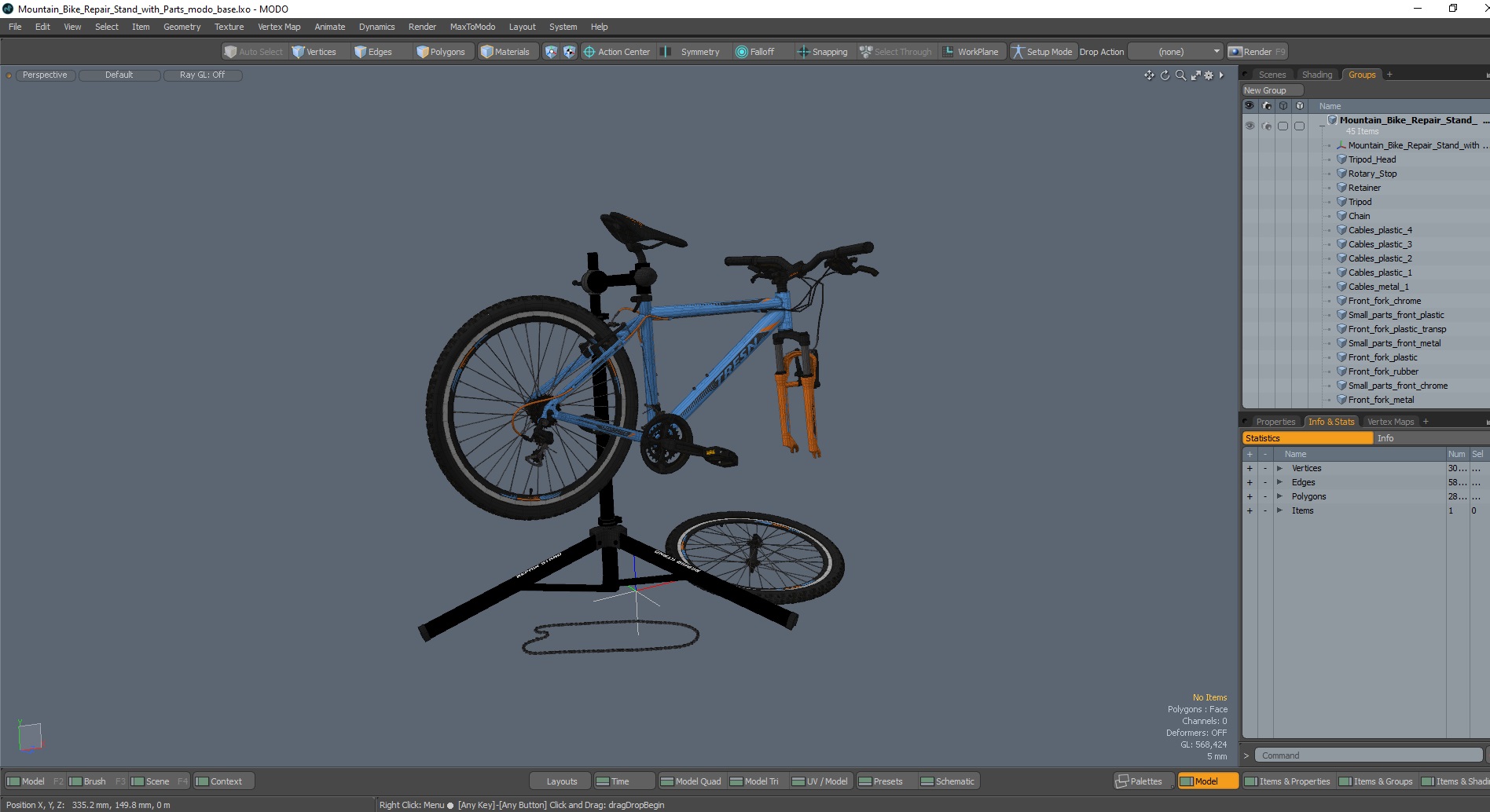 Mountain Bike Repair Stand with Parts 3D