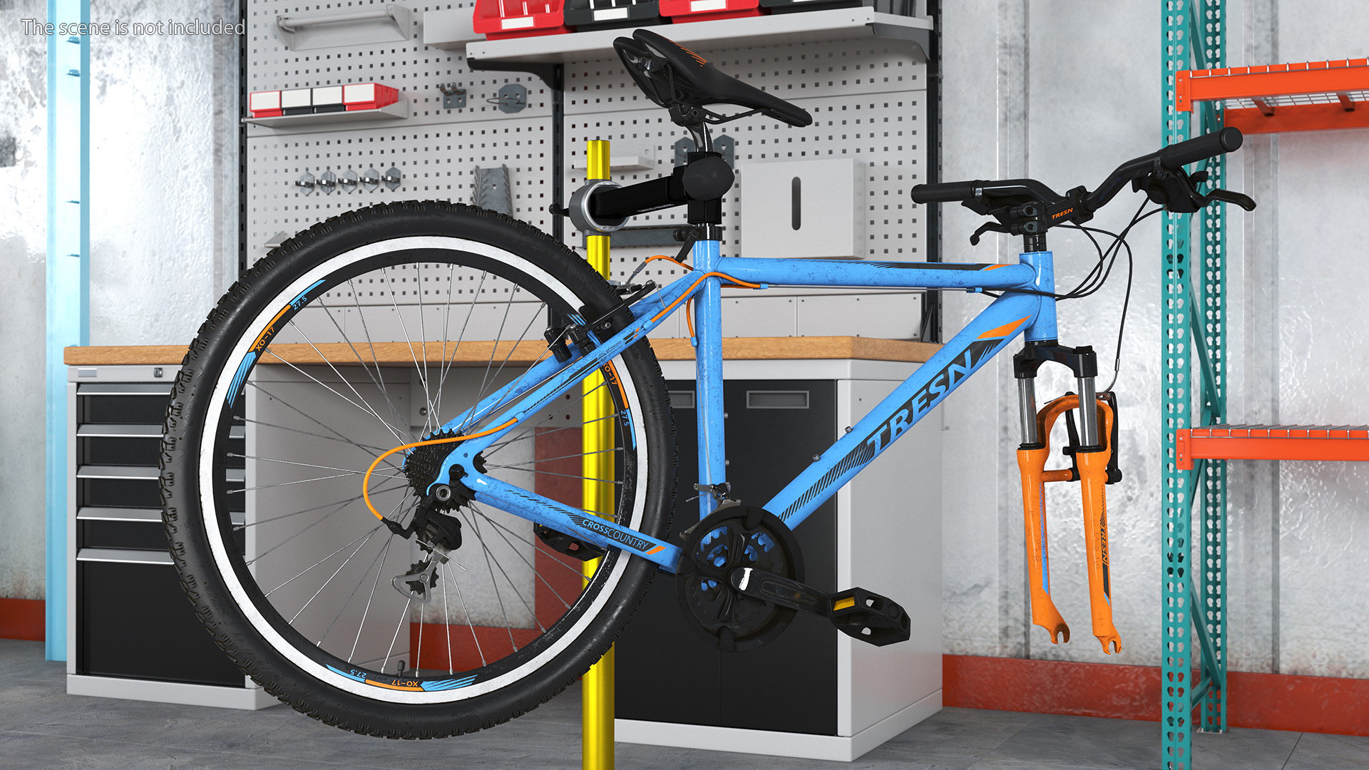Mountain Bike Repair Stand with Parts 3D