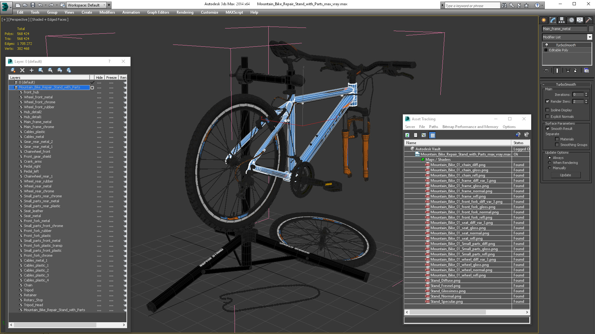 Mountain Bike Repair Stand with Parts 3D