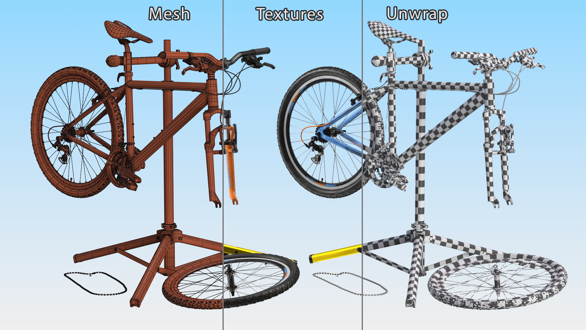 Mountain Bike Repair Stand with Parts 3D