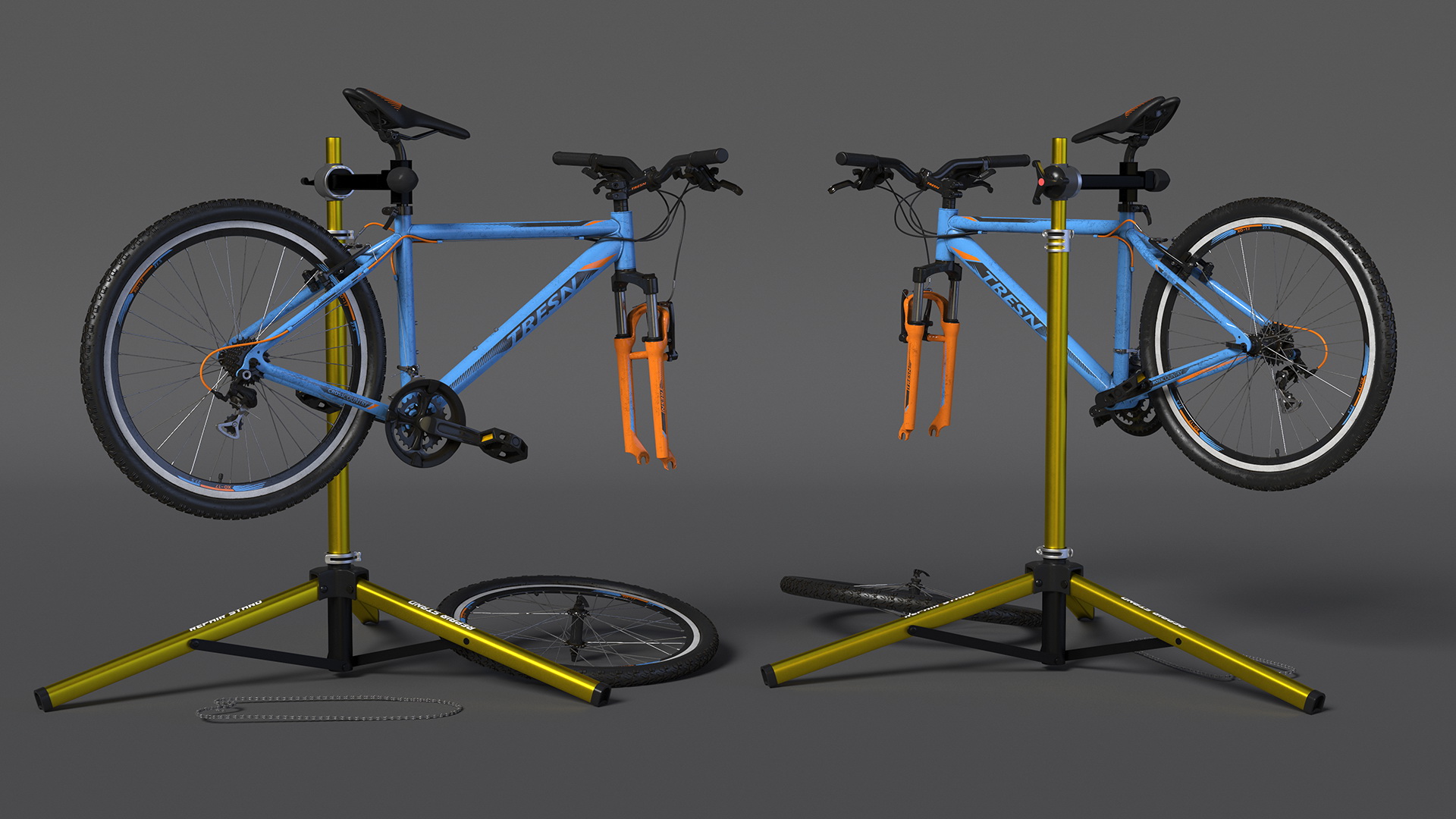 Mountain Bike Repair Stand with Parts 3D