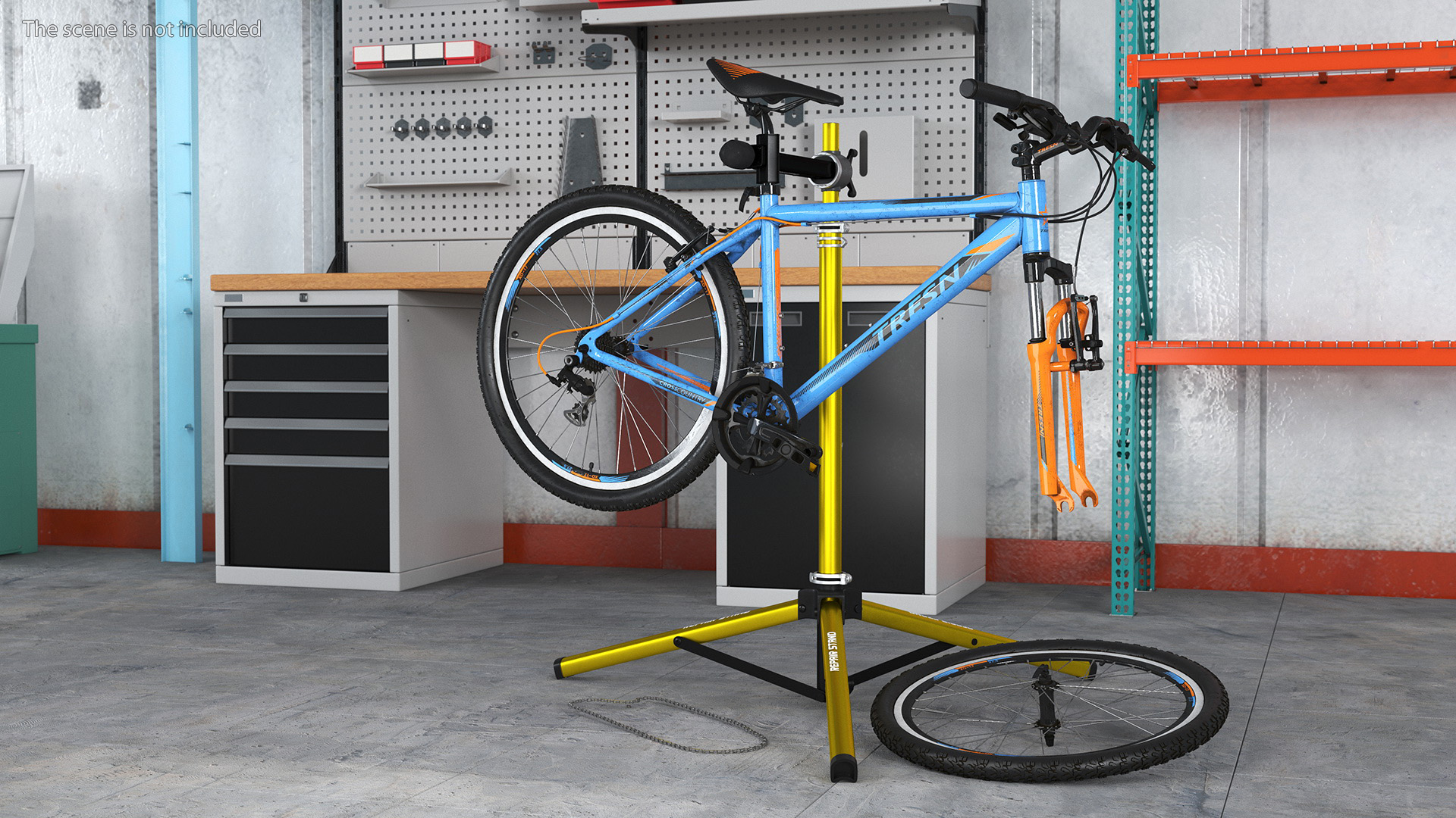 Mountain Bike Repair Stand with Parts 3D