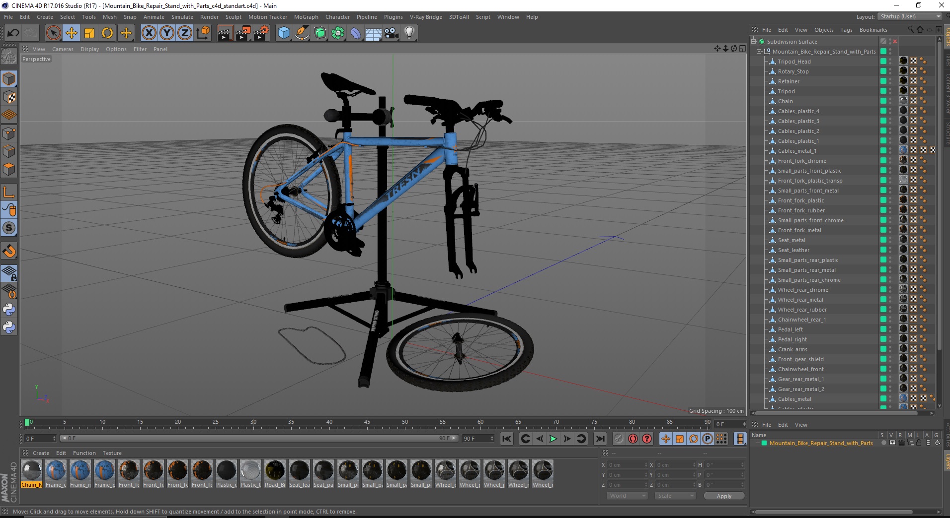 Mountain Bike Repair Stand with Parts 3D