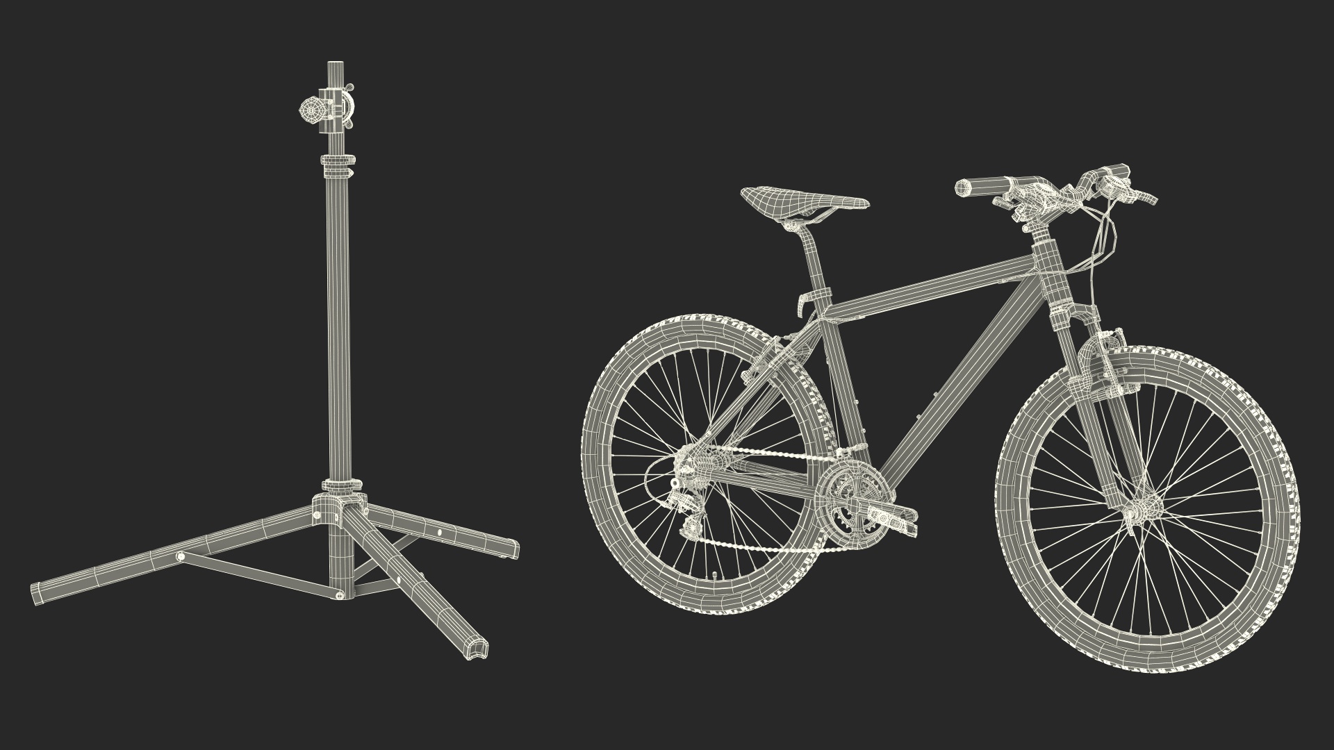 Mountain Bike Repair Stand with Parts 3D