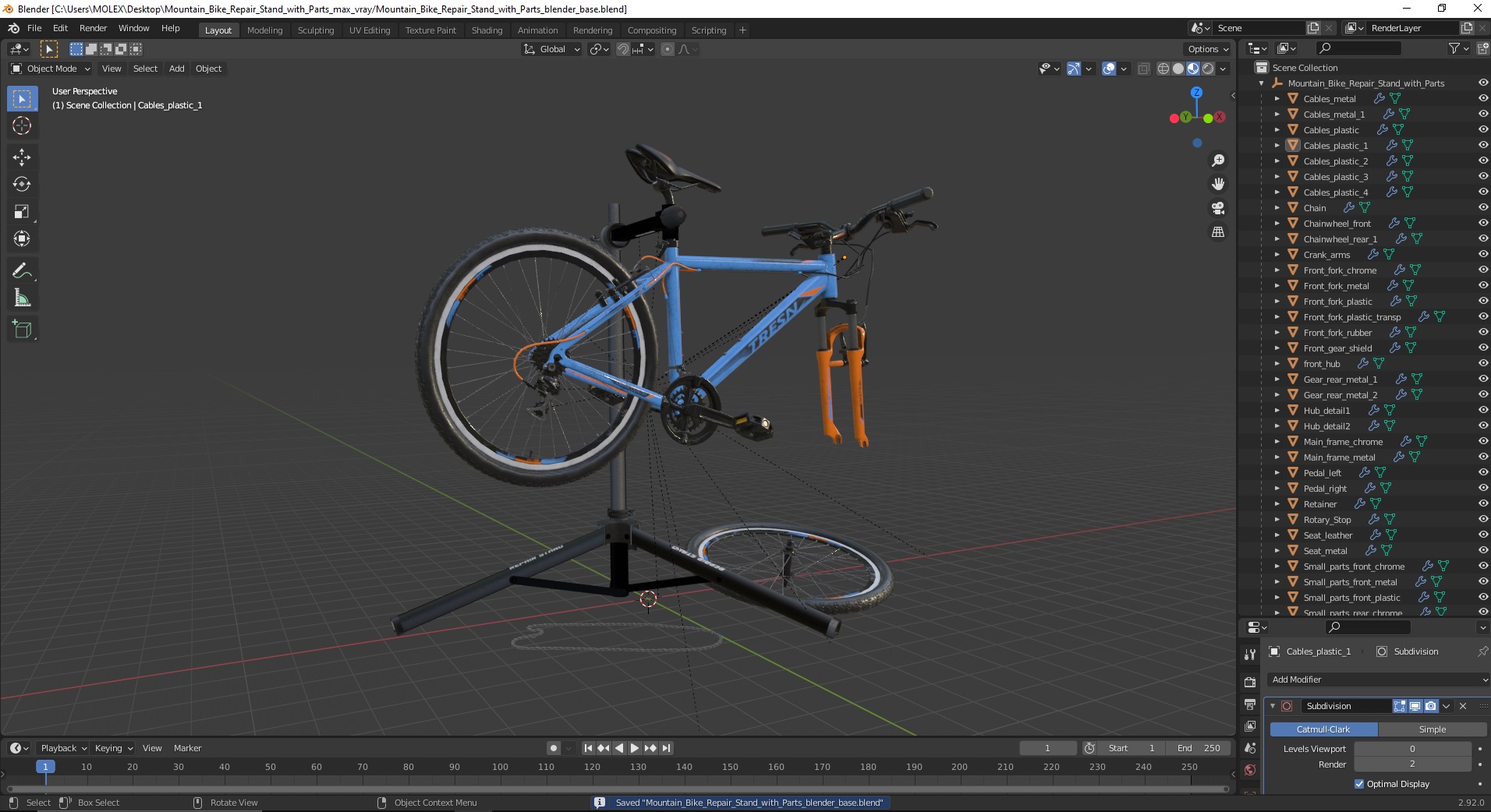 Mountain Bike Repair Stand with Parts 3D