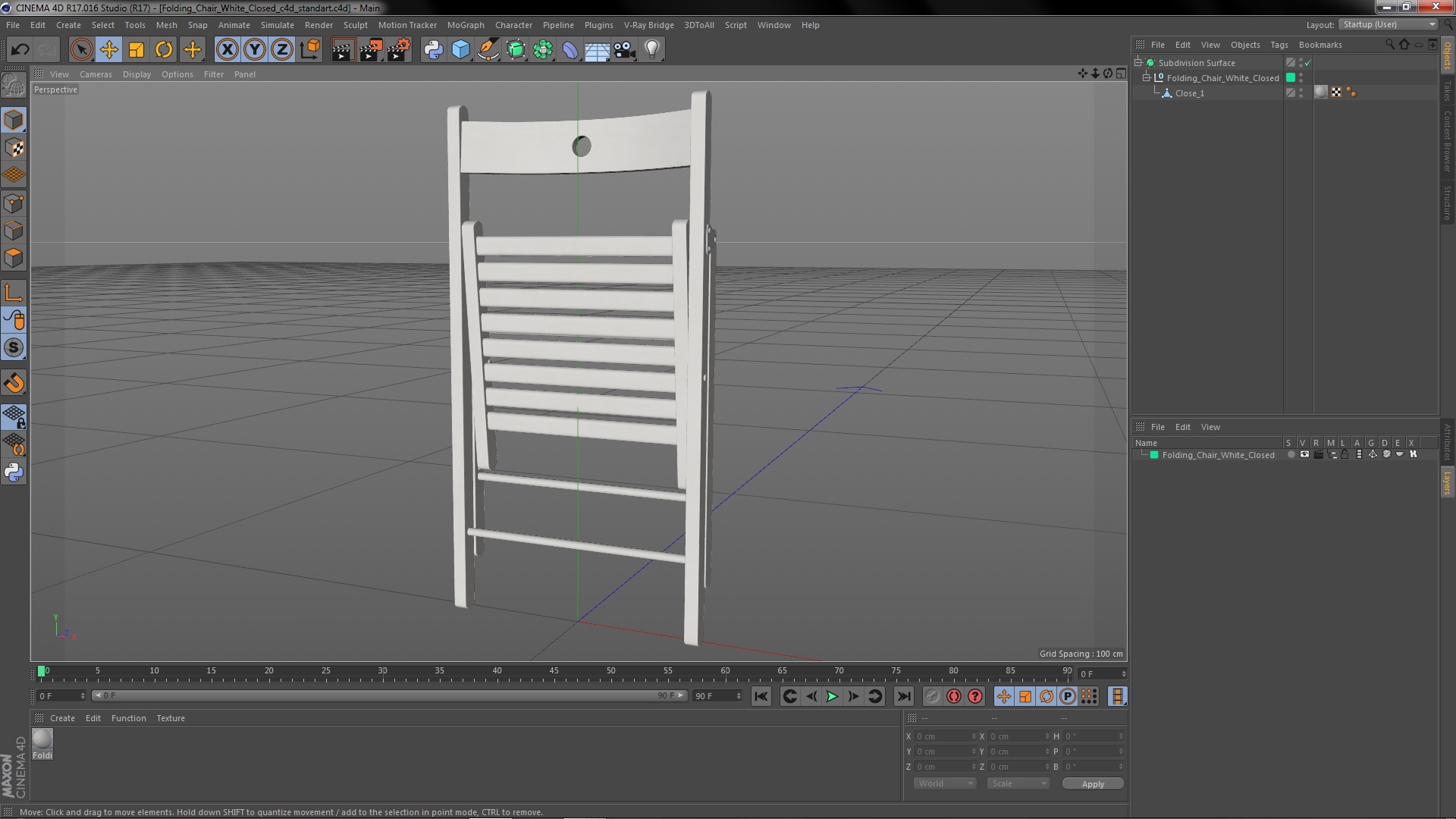 3D Folding Chair White Closed